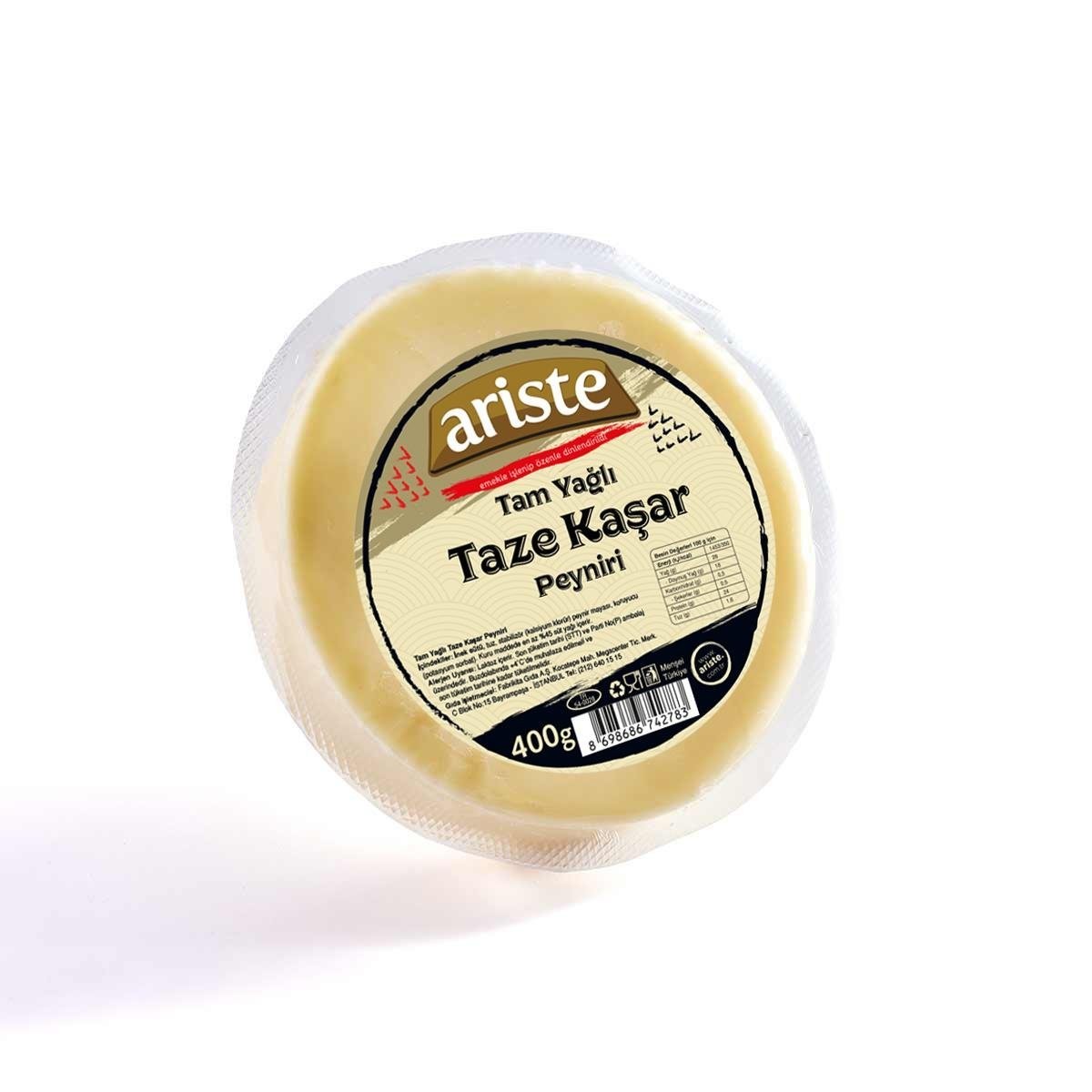 Ariste Tam Yağlı Taze Kaşar Peyniri 400 gr