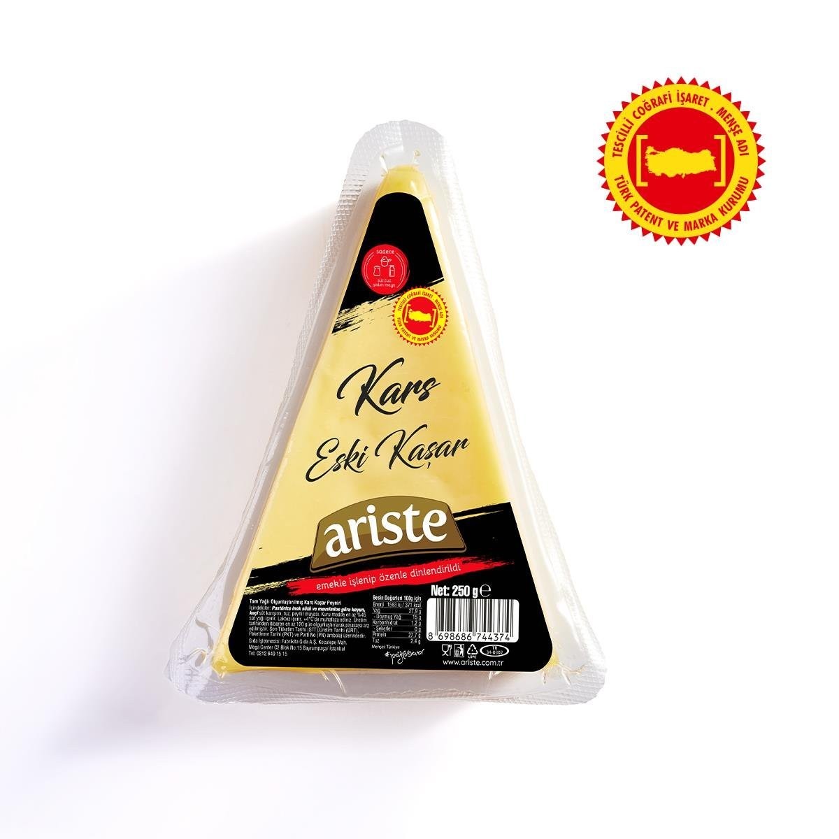Ariste Tam Yağlı Kars Eski Kaşar Peyniri 250 gr – Olgunlaştırılmış