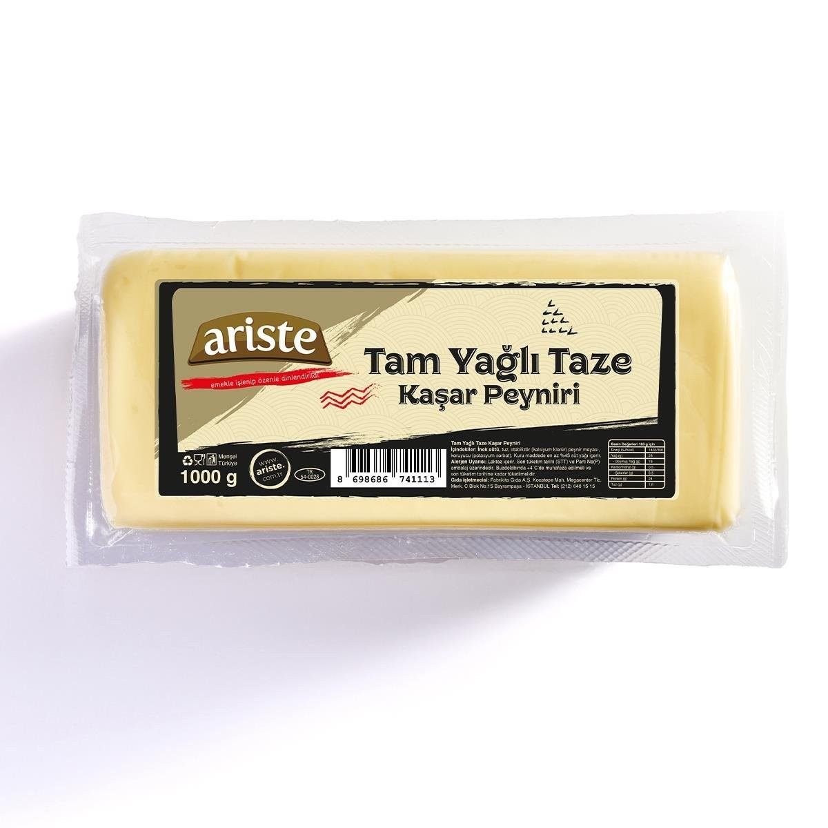 Ariste Tam Yağlı Taze Kaşar Peyniri 1000 gr