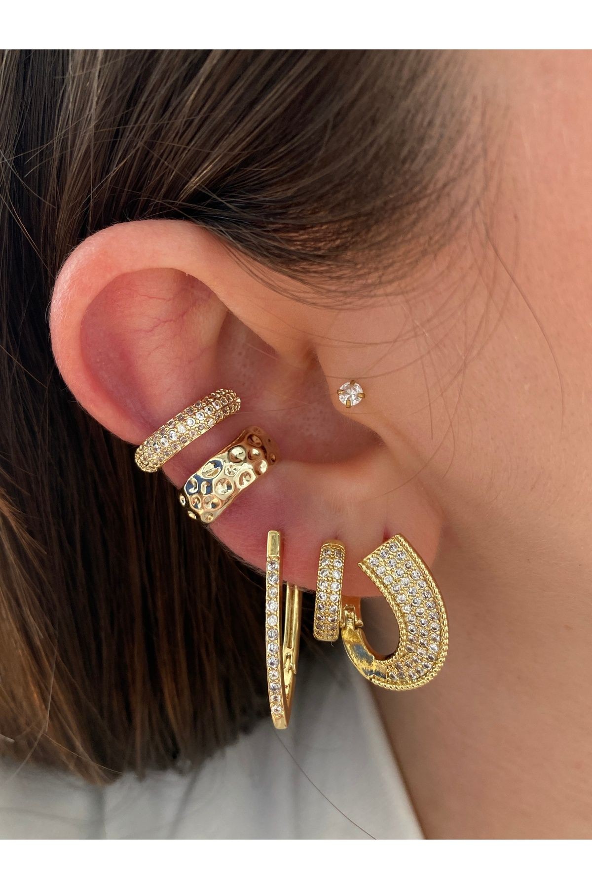 2 Sıra Zirkon Taşlı Kadın Earcuff Kıkırdak Küpe