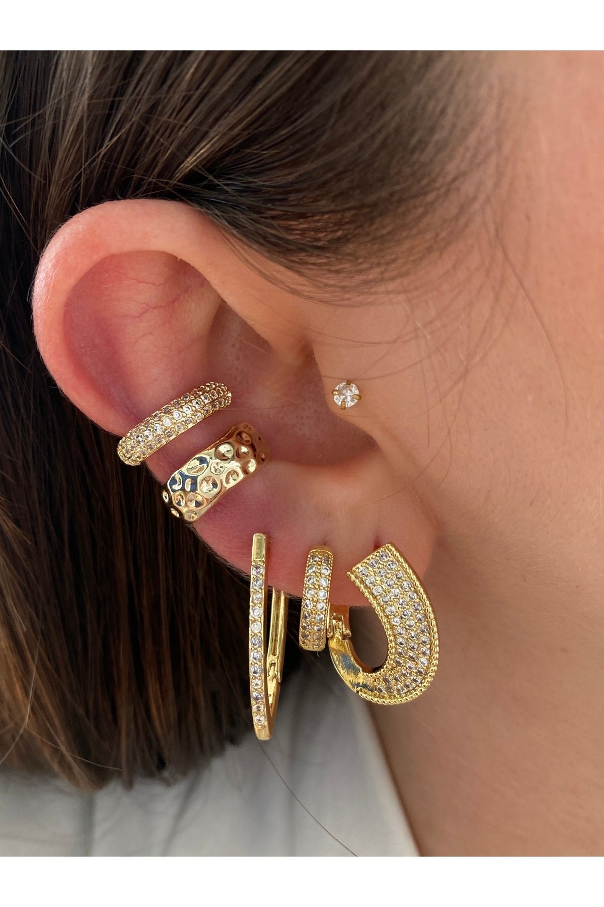 2 Sıra Zirkon Taşlı Kadın Earcuff Kıkırdak Küpe