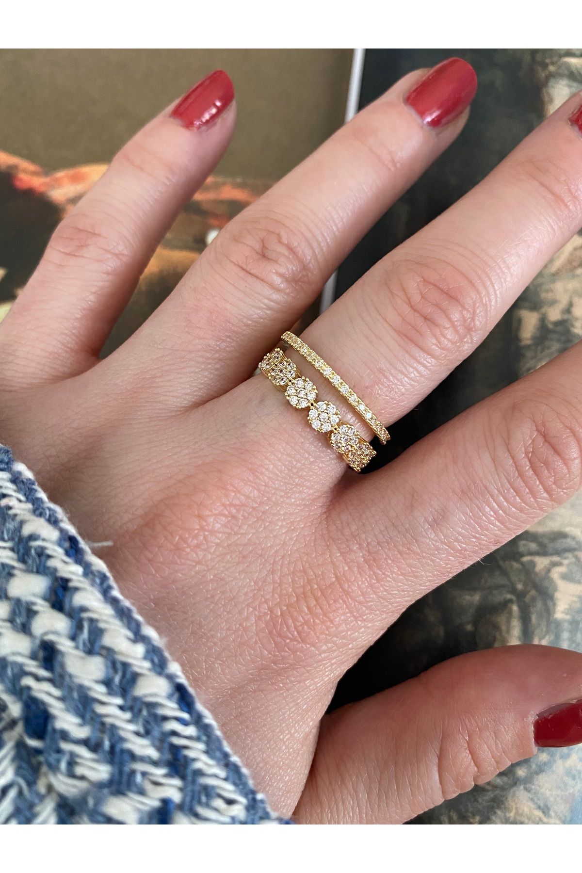 2 Sıra Zirkon Taşlı Alttan Ayarlamalı Kadın Yüzük