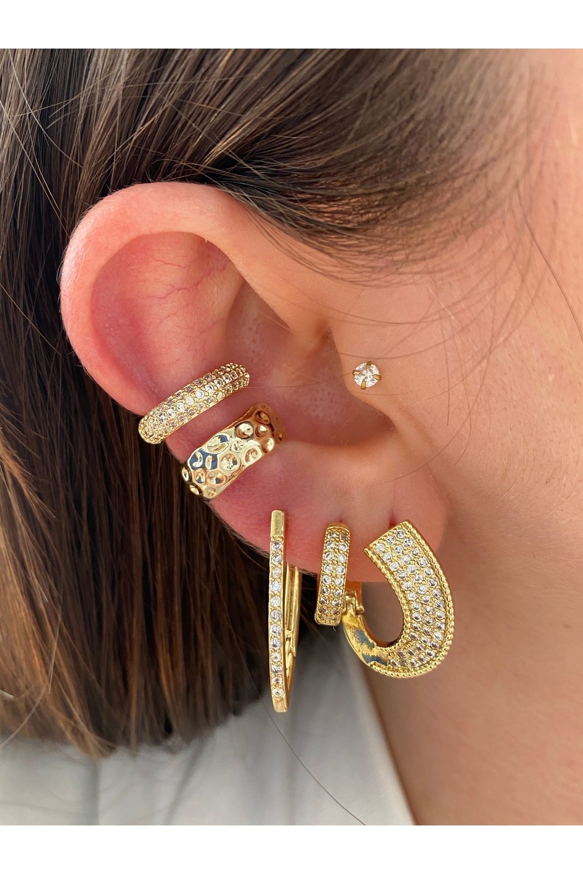 2 Sıra Zirkon Taşlı Kadın Earcuff Kıkırdak Küpe
