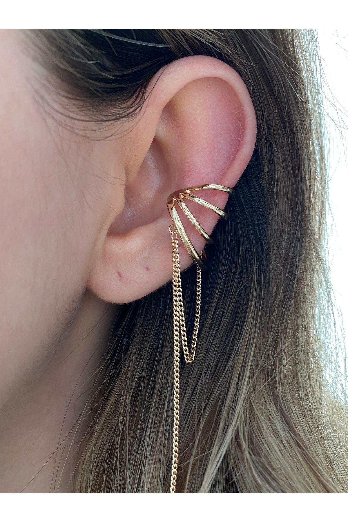 Sallantılı 4 Sıra Pirinç Üzeri Kaplama Kaplama Kadın Earcuff Kıkırdak Küpe