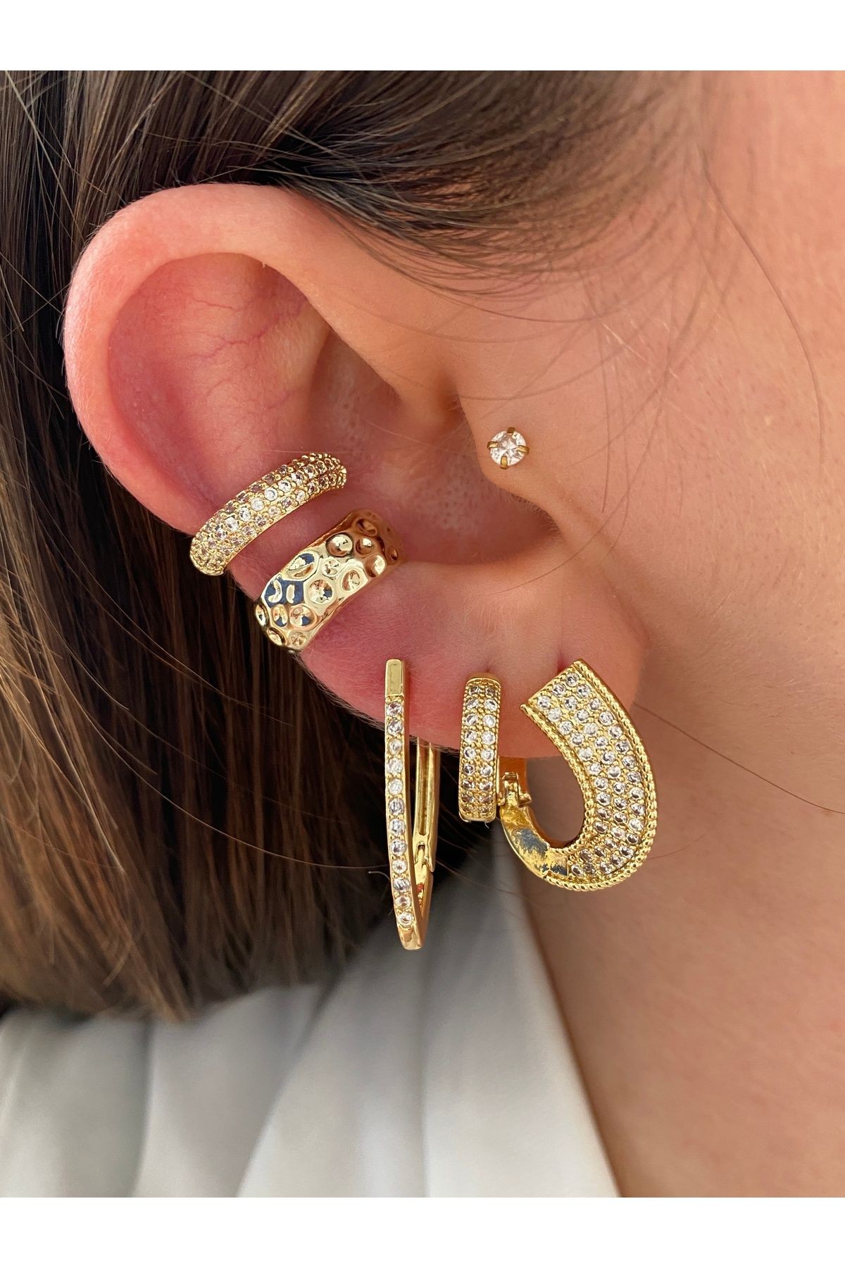 2 Sıra Zirkon Taşlı Kadın Earcuff Kıkırdak Küpe