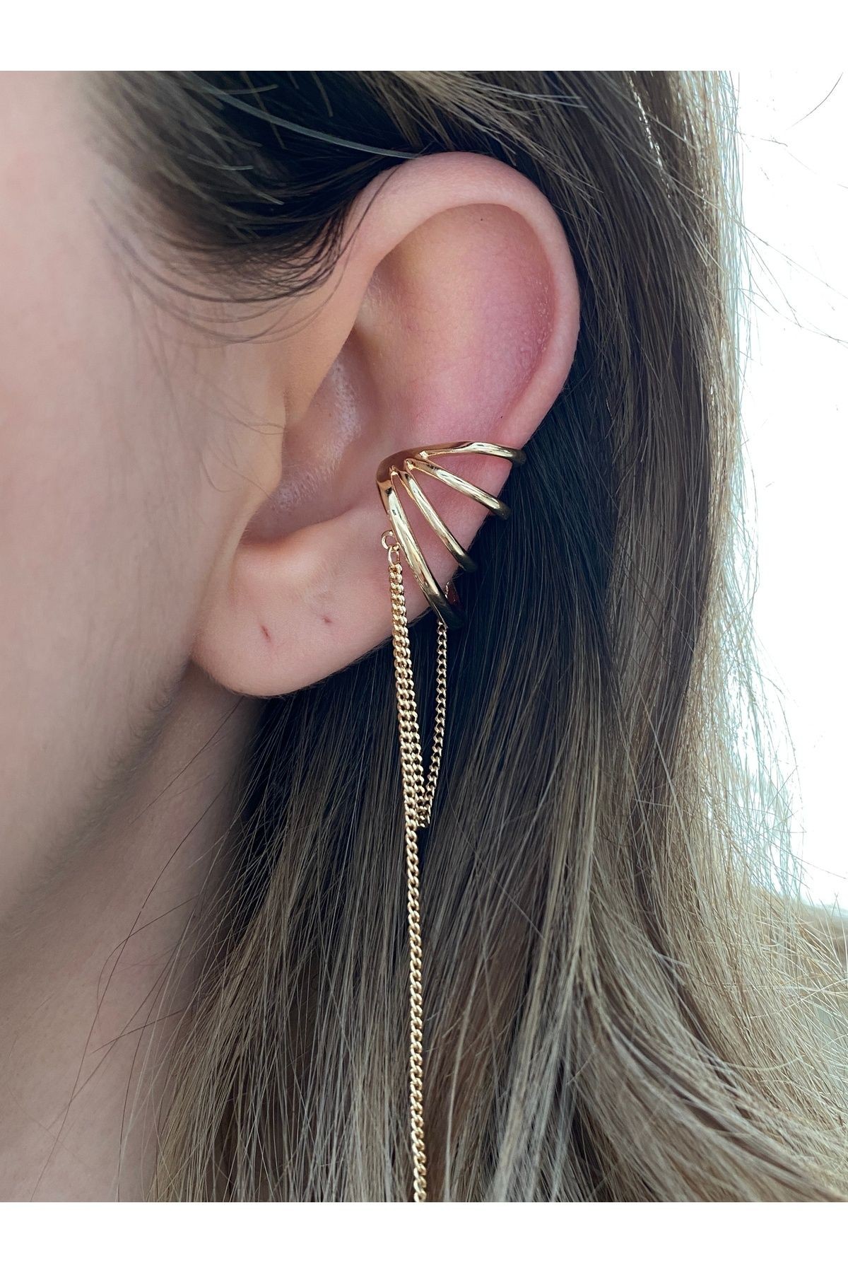 Sallantılı 4 Sıra Pirinç Üzeri Kaplama Kaplama Kadın Earcuff Kıkırdak Küpe