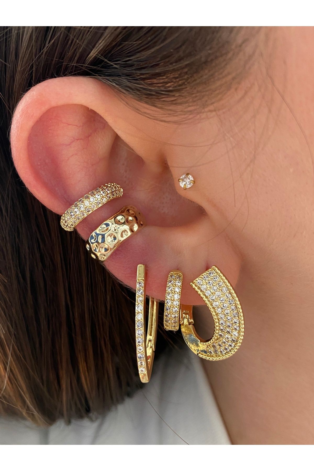 2 Sıra Zirkon Taşlı Kadın Earcuff Kıkırdak Küpe