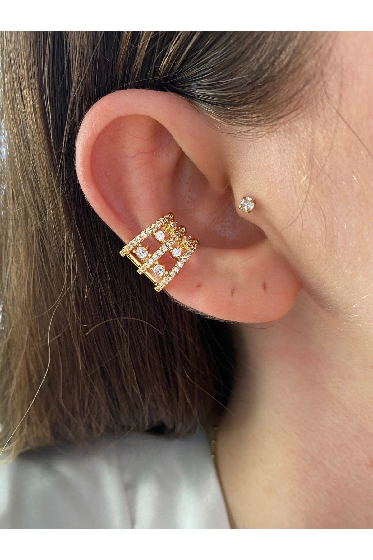 3 Sıra Zirkon Taşlı Kadın Earcuff Kıkırdak Küpe