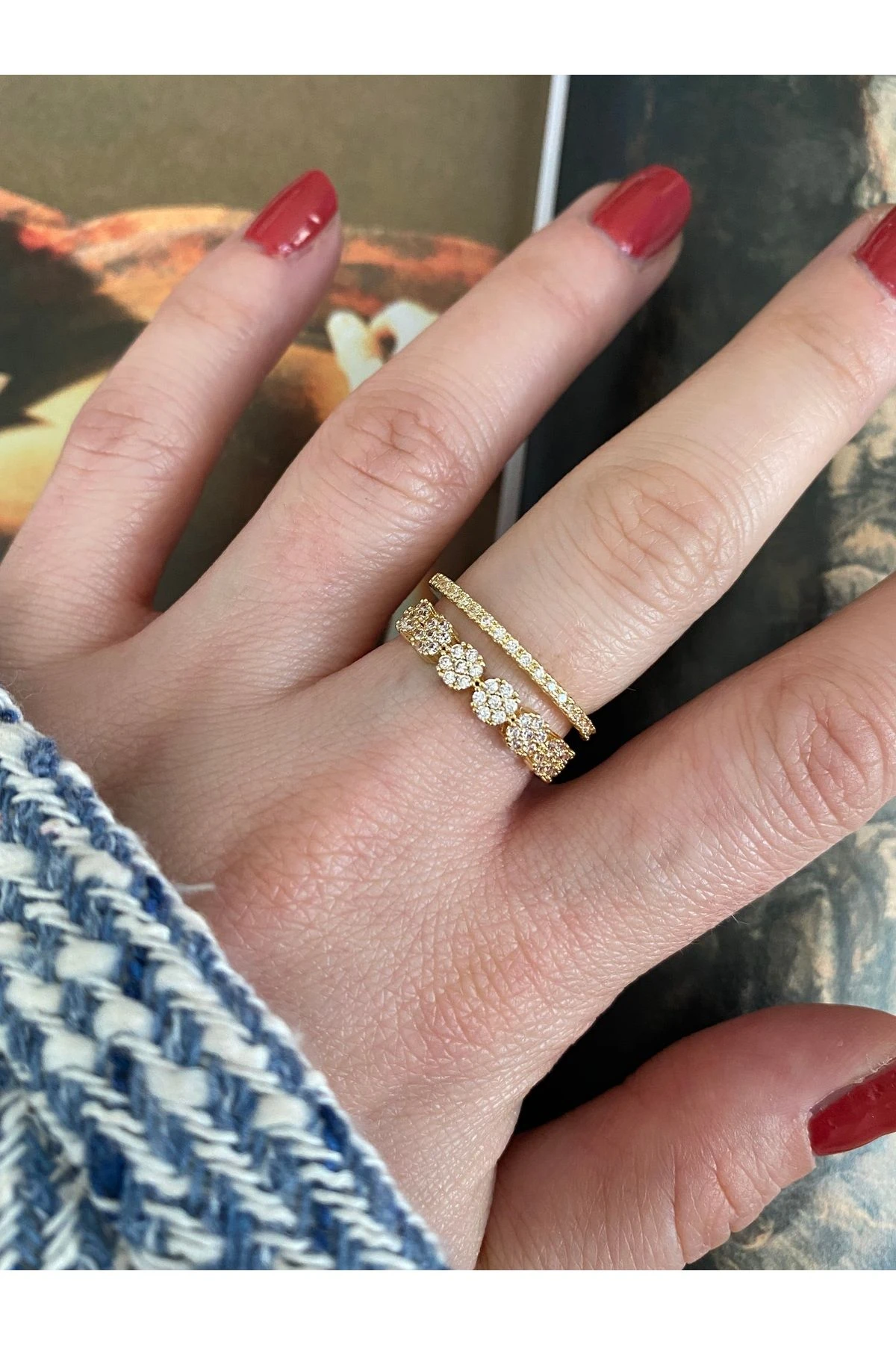 2 Sıra Zirkon Taşlı Alttan Ayarlamalı Kadın Yüzük