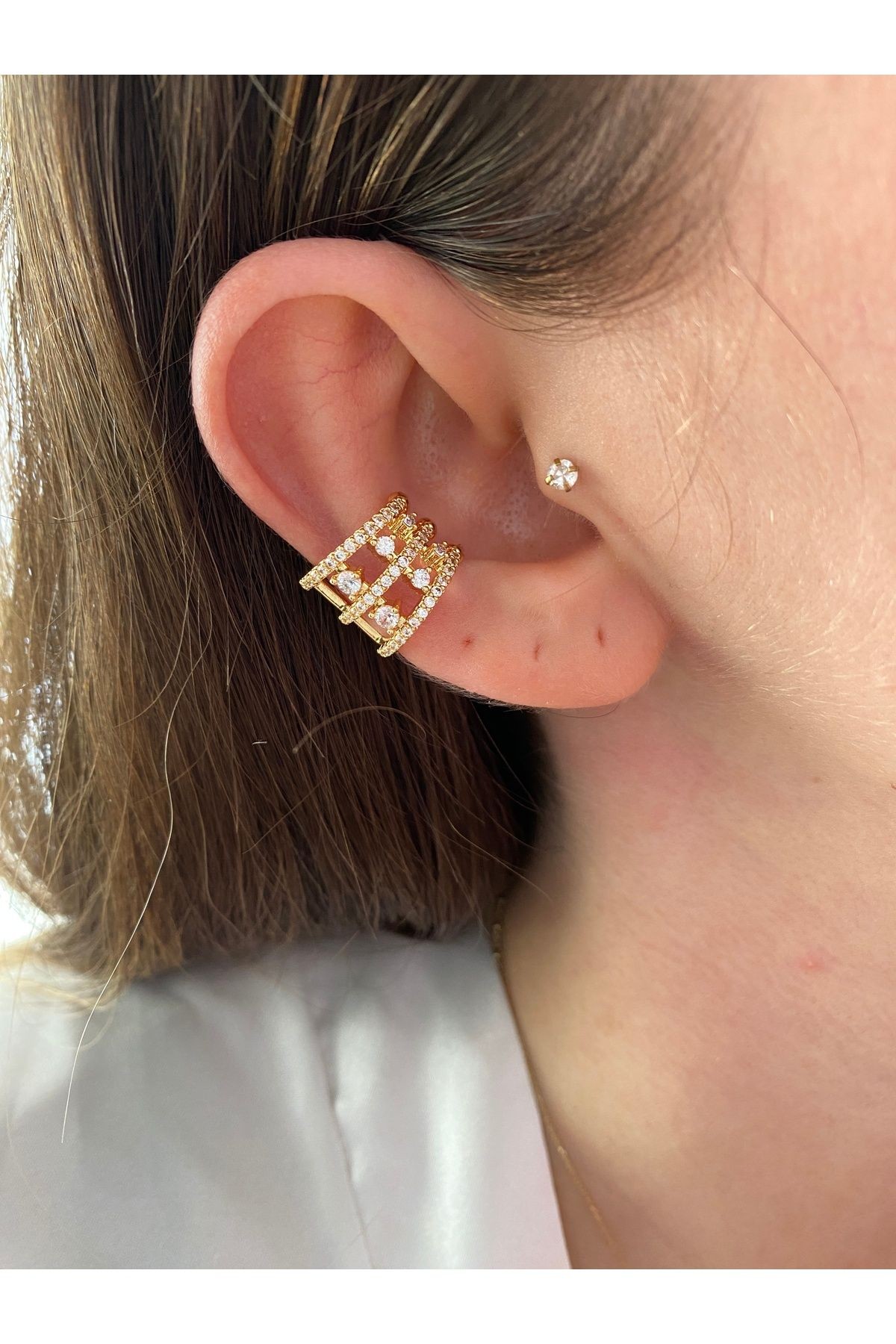 3 Sıra Zirkon Taşlı Kadın Earcuff Kıkırdak Küpe
