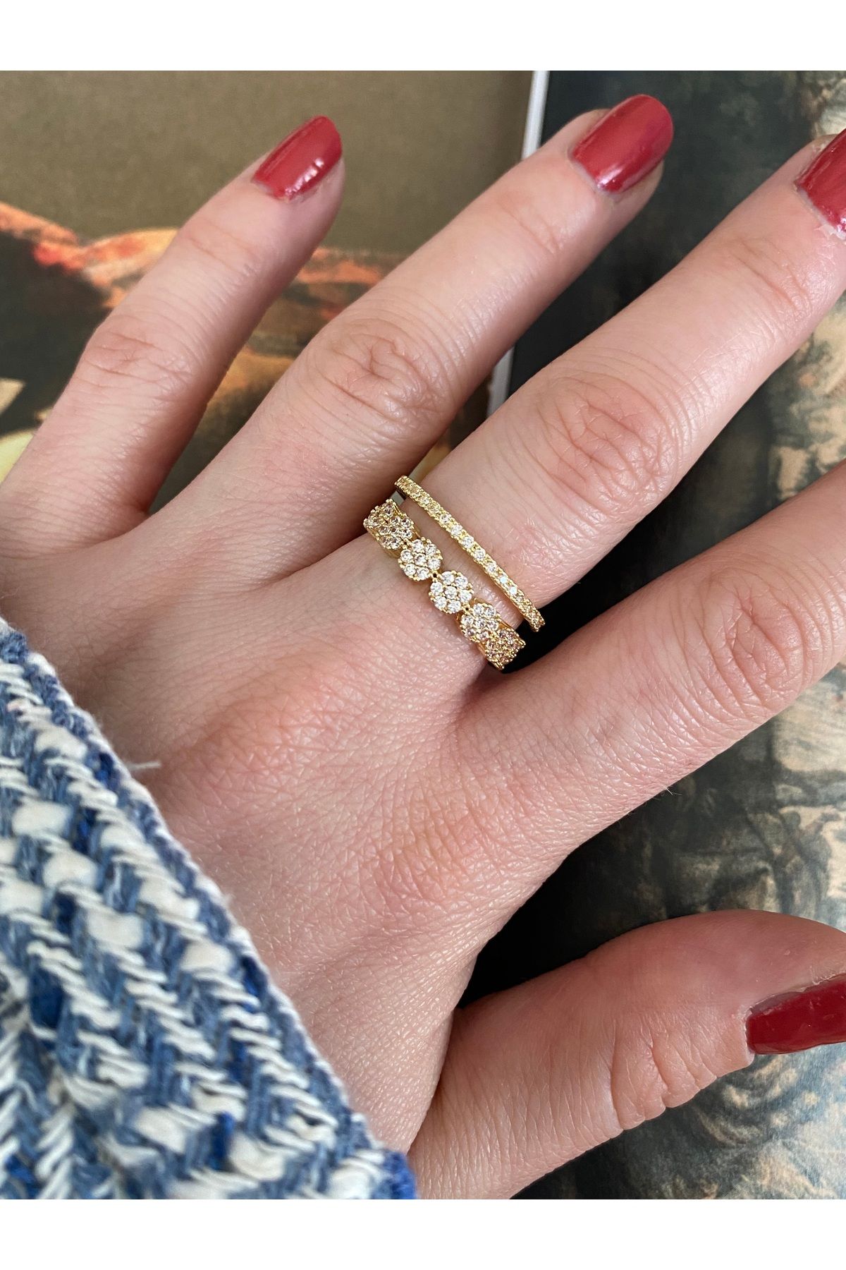 2 Sıra Zirkon Taşlı Alttan Ayarlamalı Kadın Yüzük