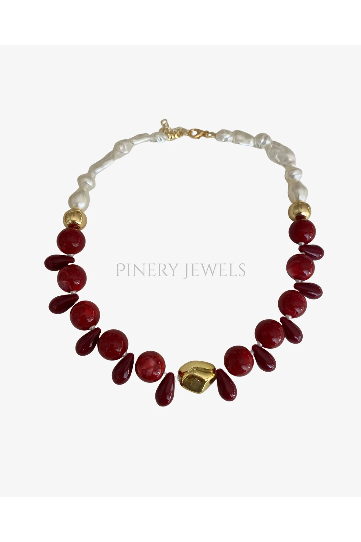 İncili Kırmızı Boncuklu Yazlık Kadın Kolye