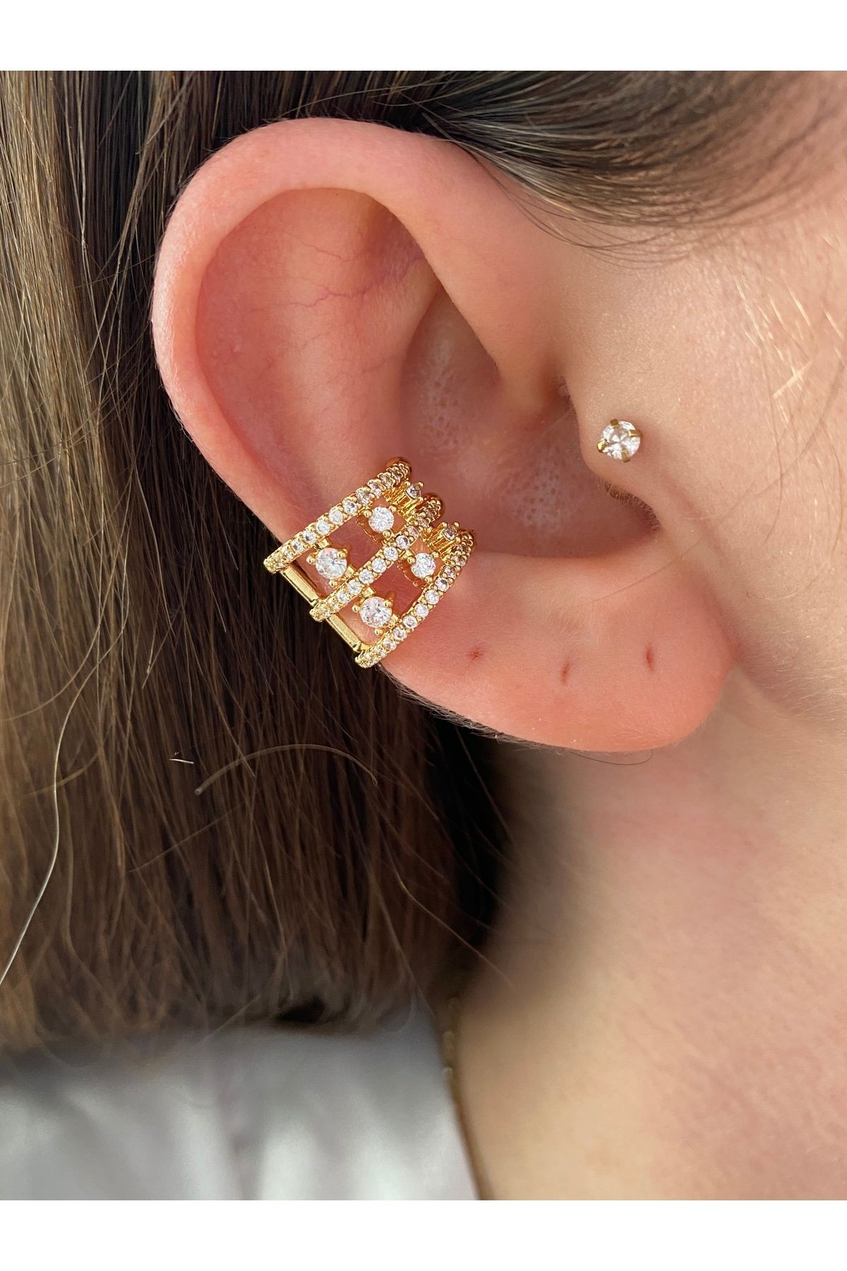 3 Sıra Zirkon Taşlı Kadın Earcuff Kıkırdak Küpe