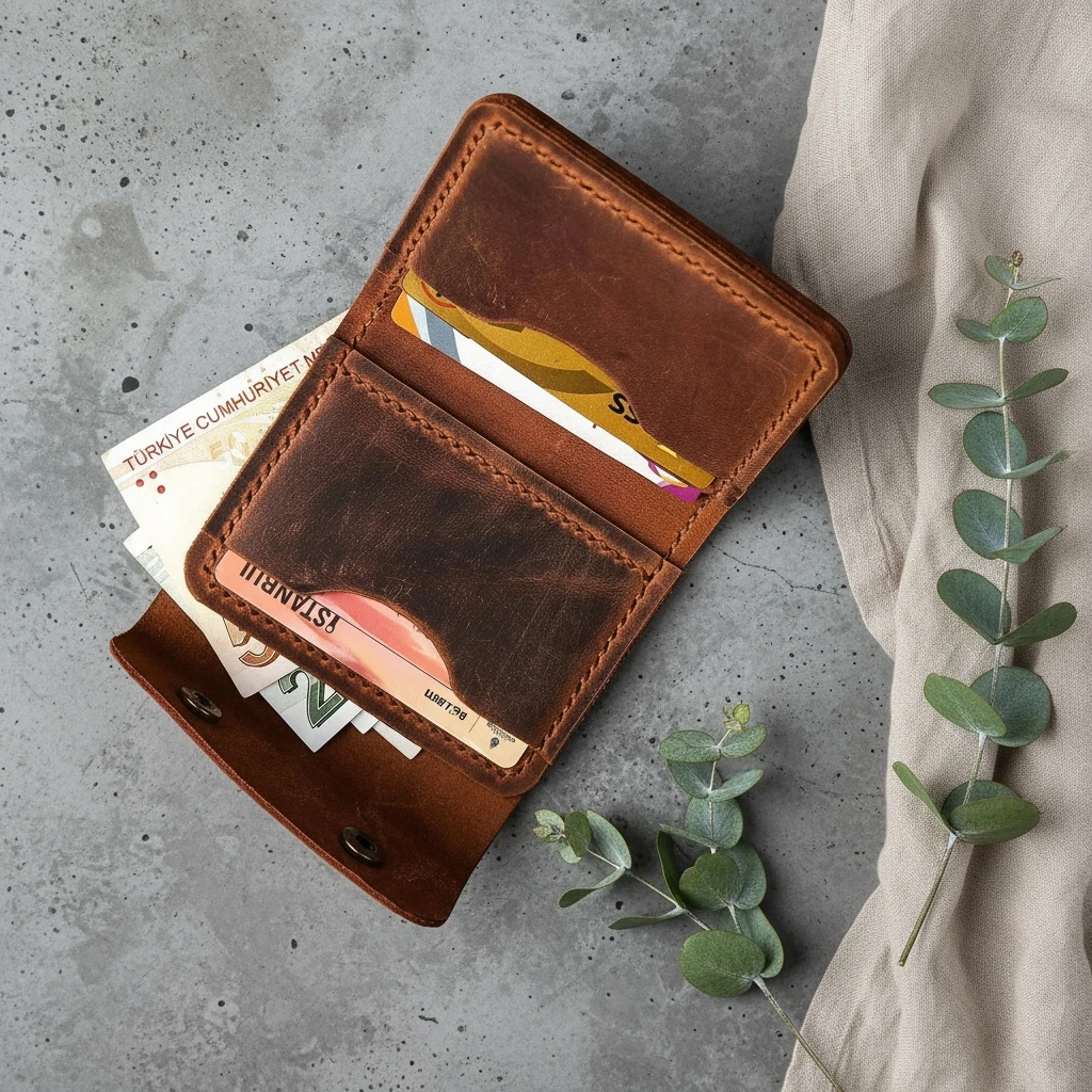 PRİENE - Deri Katlanabilir Mini Cüzdan