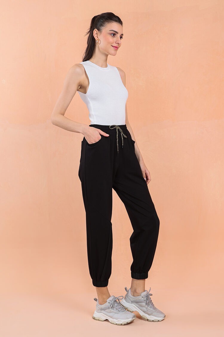 MASCARA BELİ LASTİKLİ SİYAH SPOR PANTOLON
