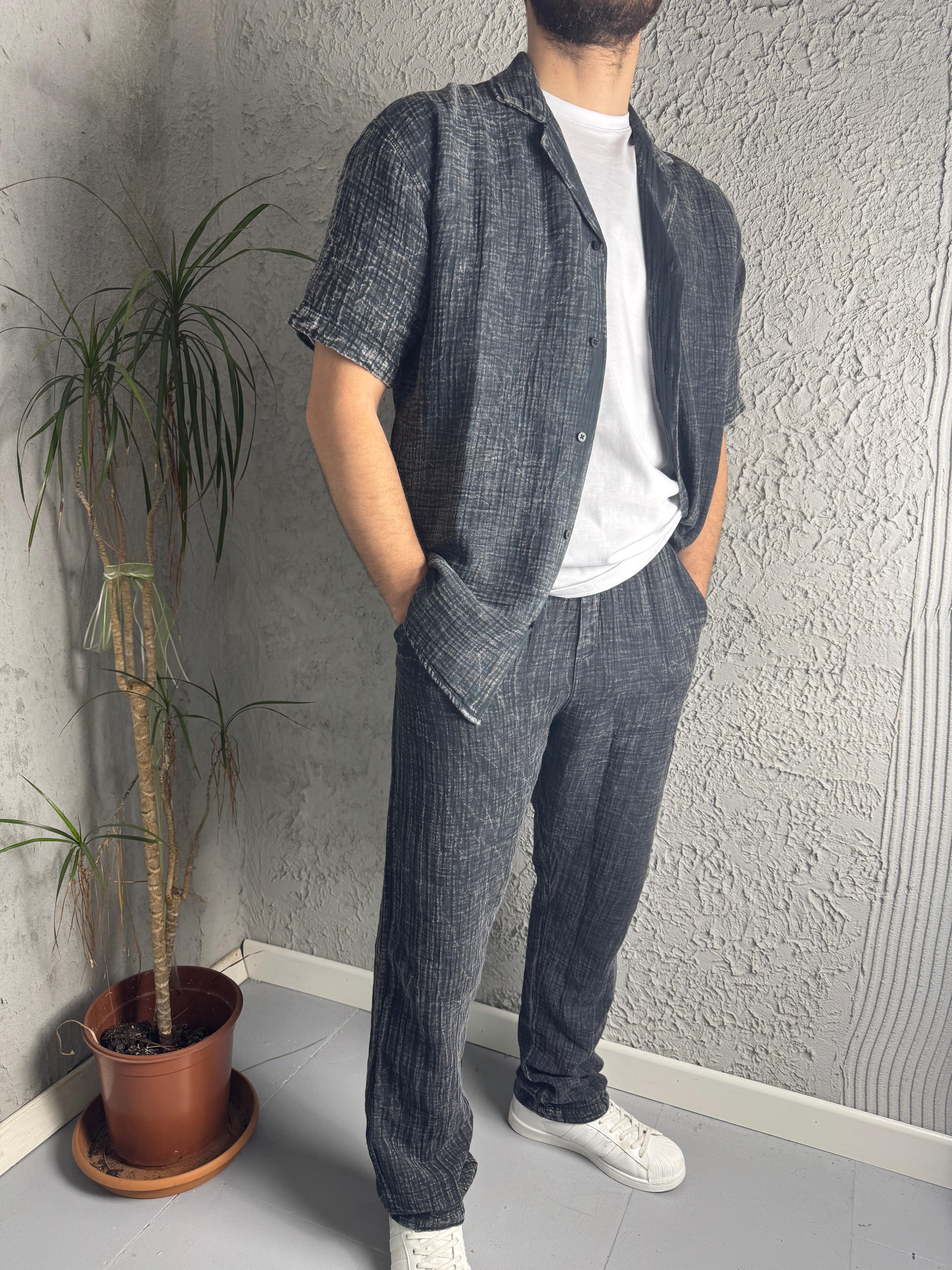 Asit Yıkamalı Belden Bağlamalı Müslin Baggy Pantolon