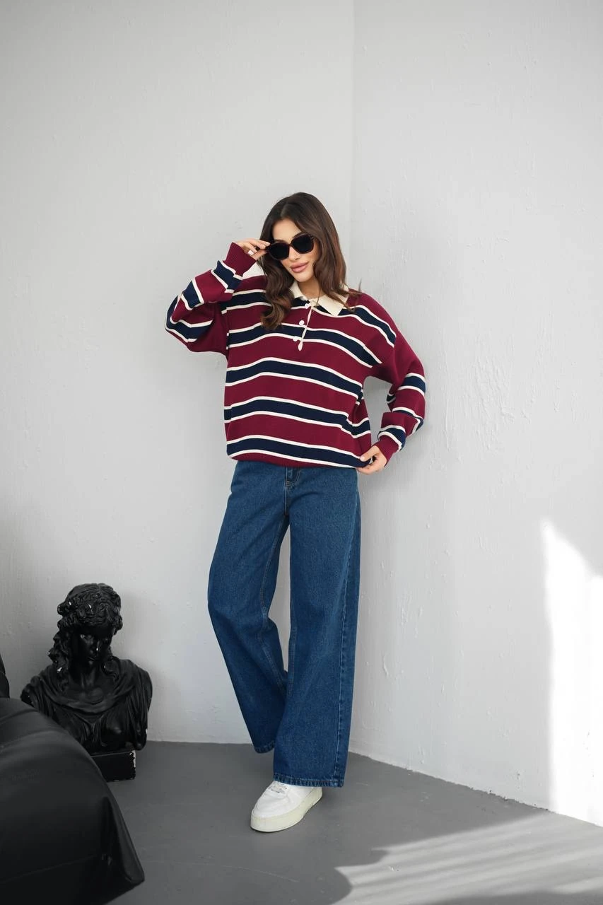 Polo Yaka Çizgili Kazak