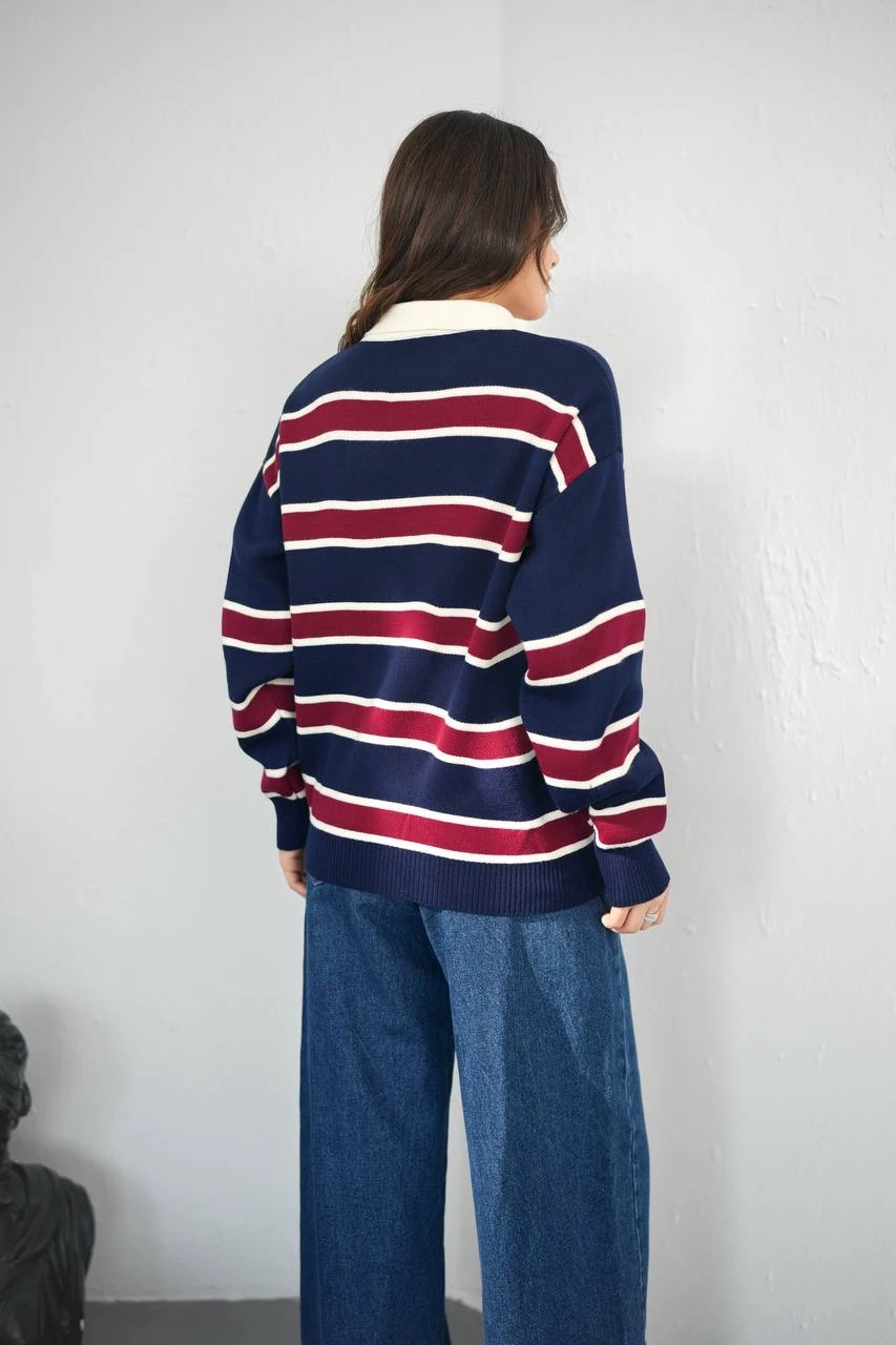 Polo Yaka Çizgili Kazak