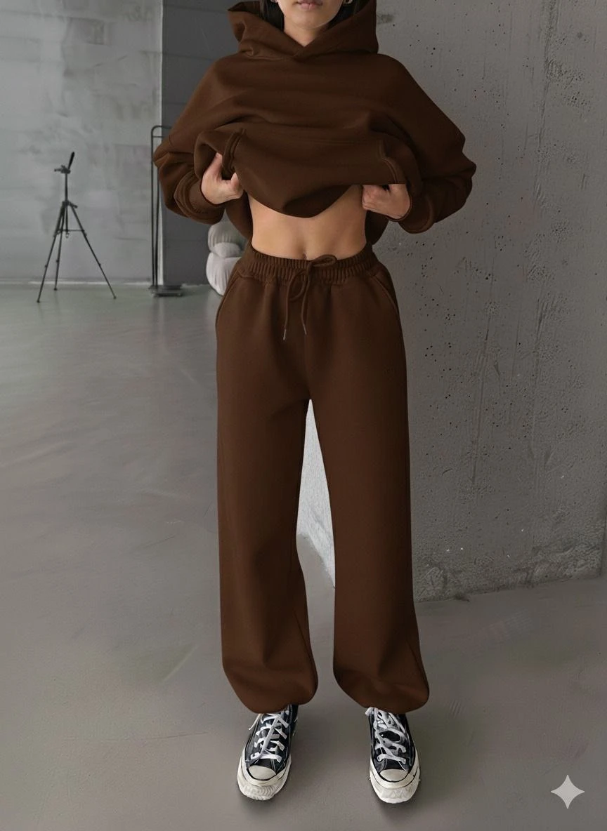 Paçası Lastikli Kahverengi Eşofman