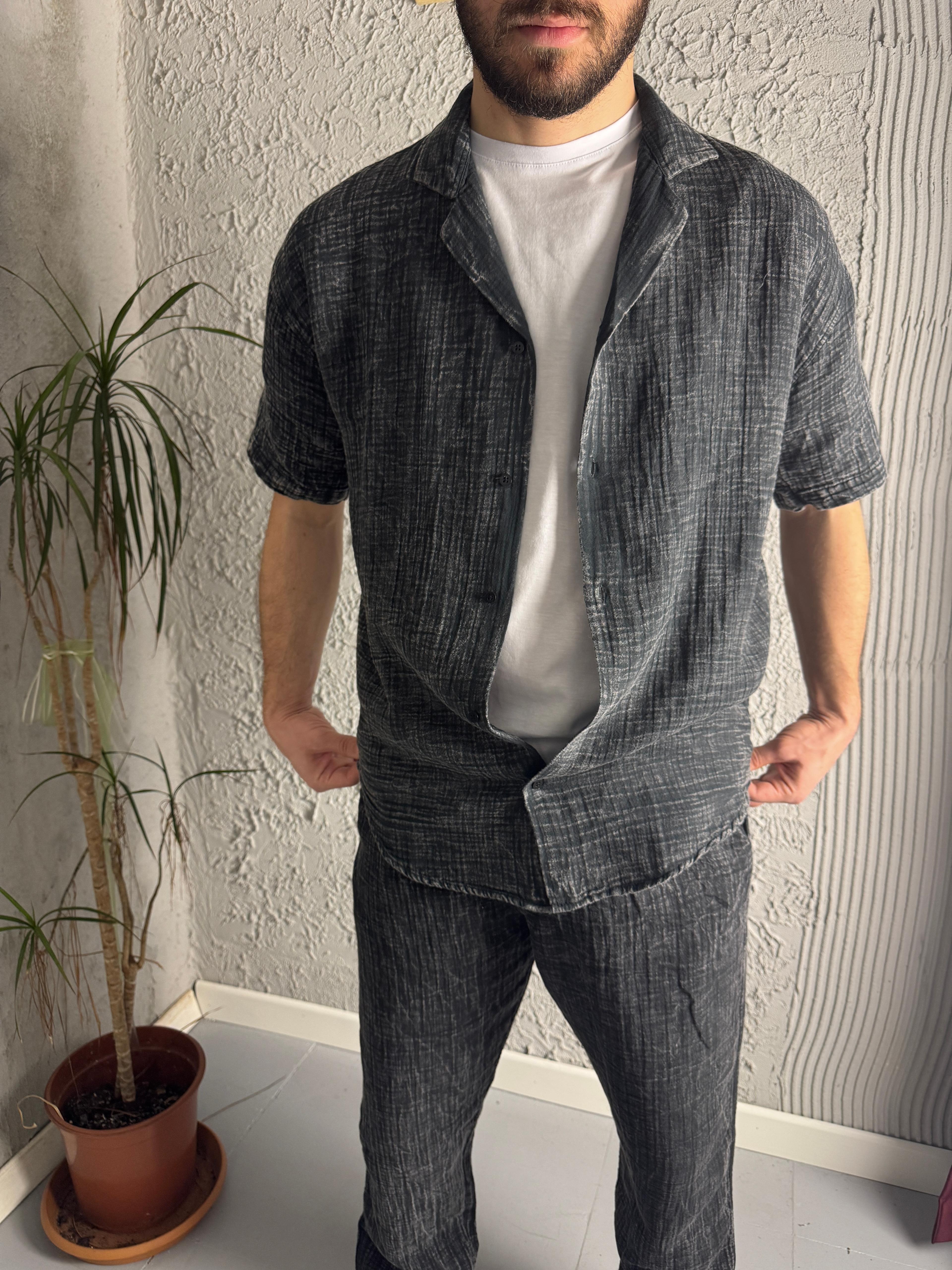 Asit Yıkamalı Müslin Oversize Gömlek