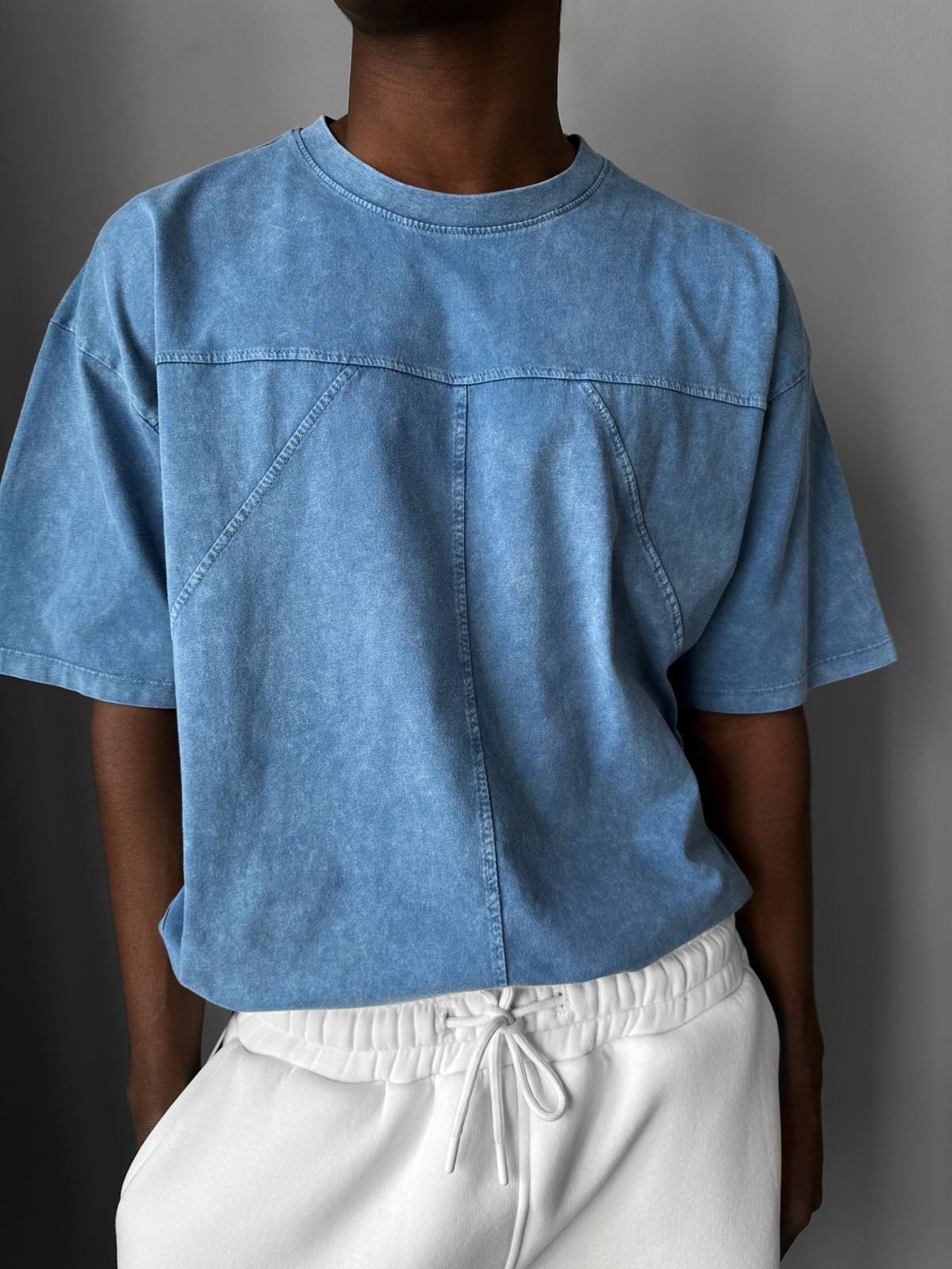 Oversize Yıkamalı Mavi Tişört