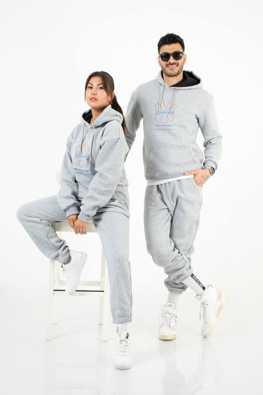 Gri Baskılı Kapüşonlu Unisex Sweatshirt