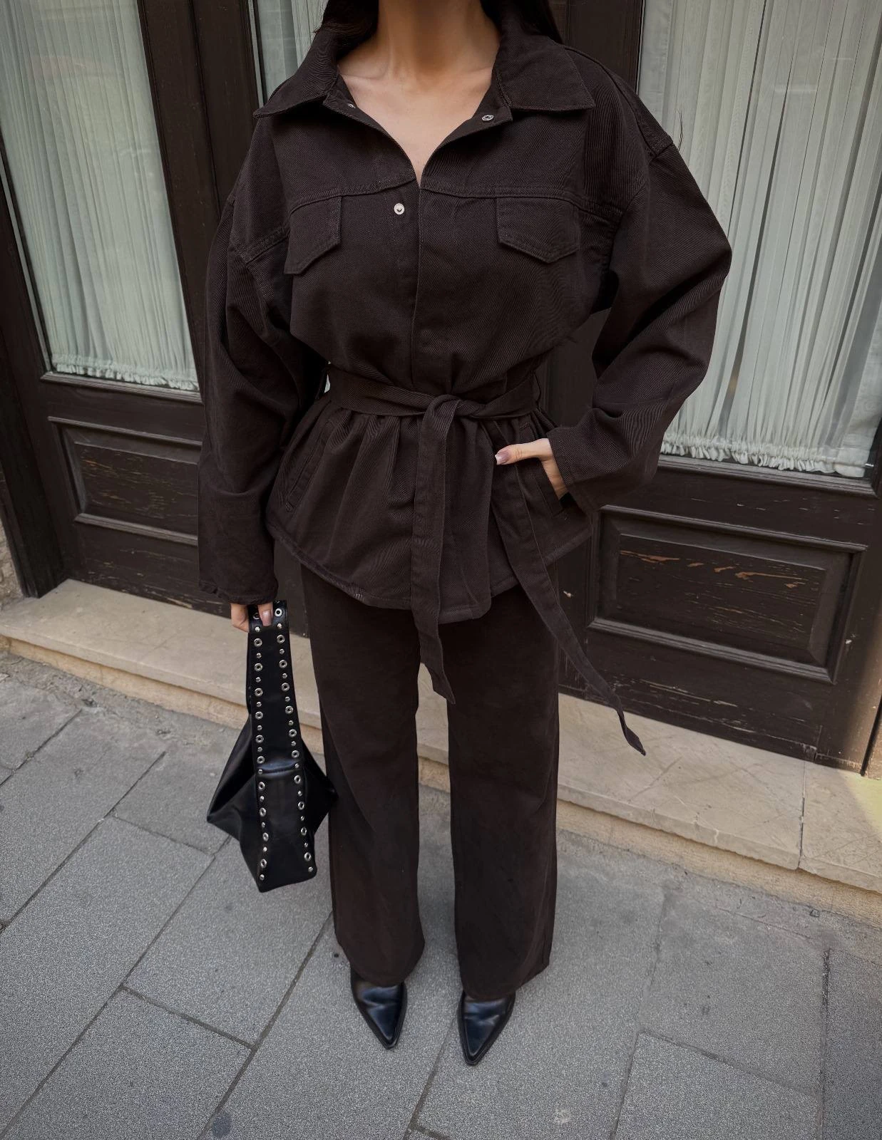 Beli Kuşaklı Ceket Ve Pantolon Gabardin Takım