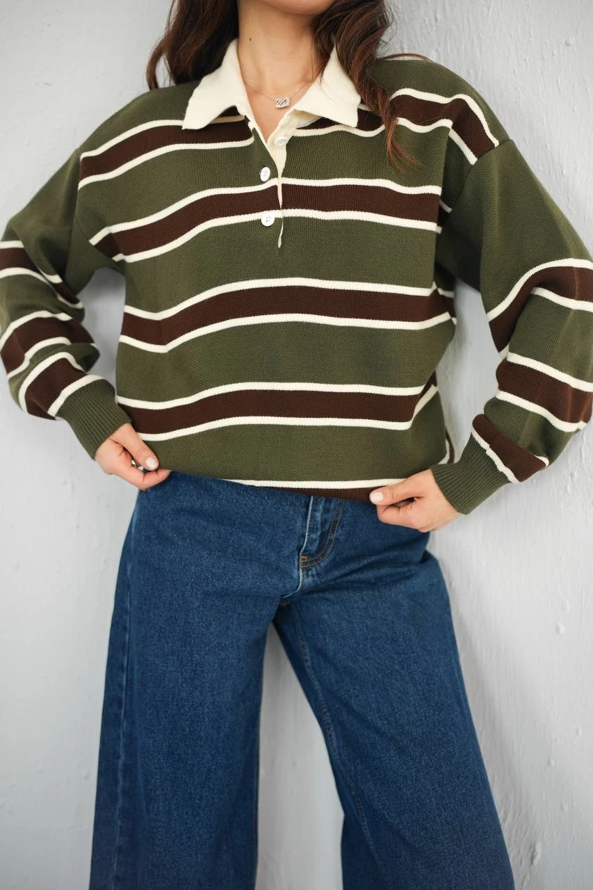 Polo Yaka Çizgili Kazak