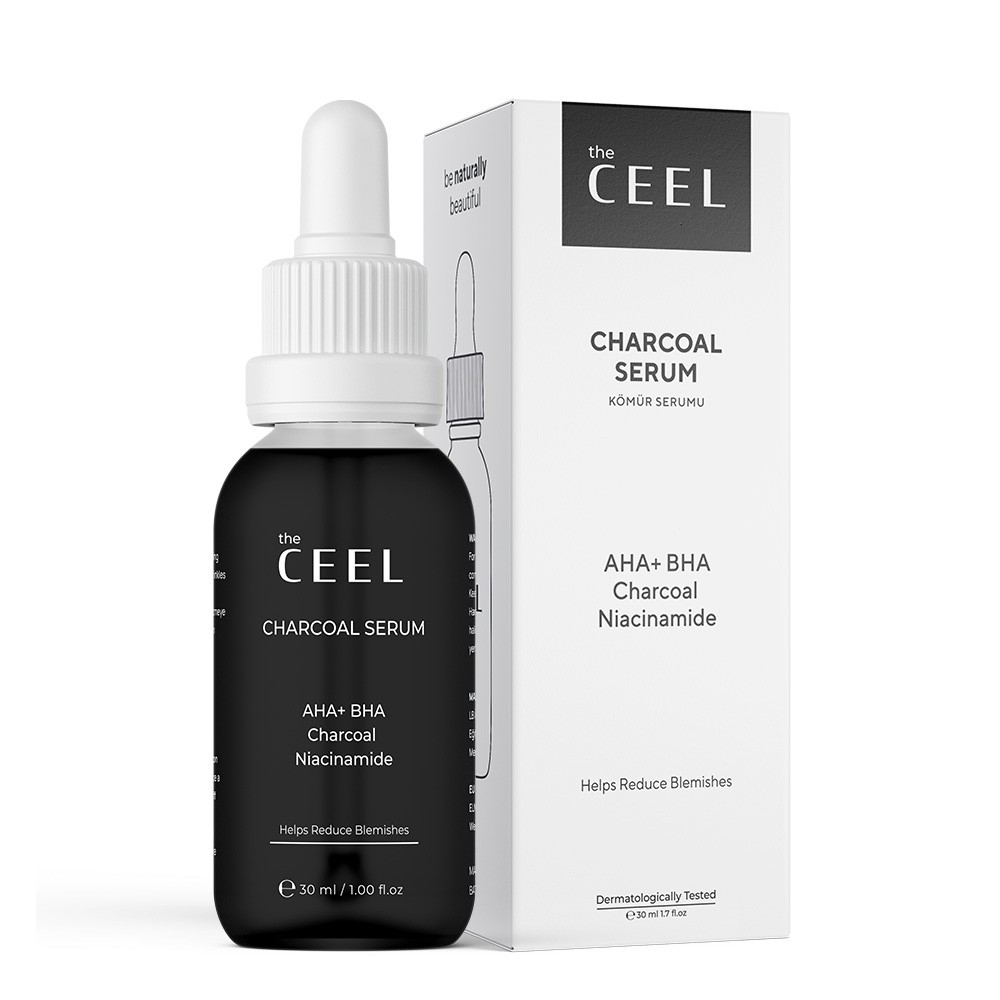 AHA BHA Activated Charcoal Skin Imperfection Reducing Effective Black Serum with Niacinamide  30 ml