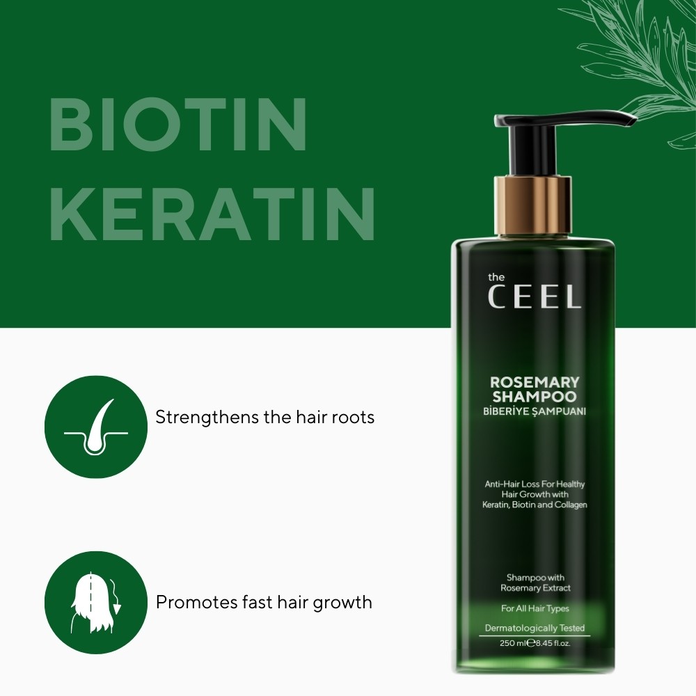 Rosemary Shampoo for better hair growth with keratin, biotin and collagen extract - 250 ml