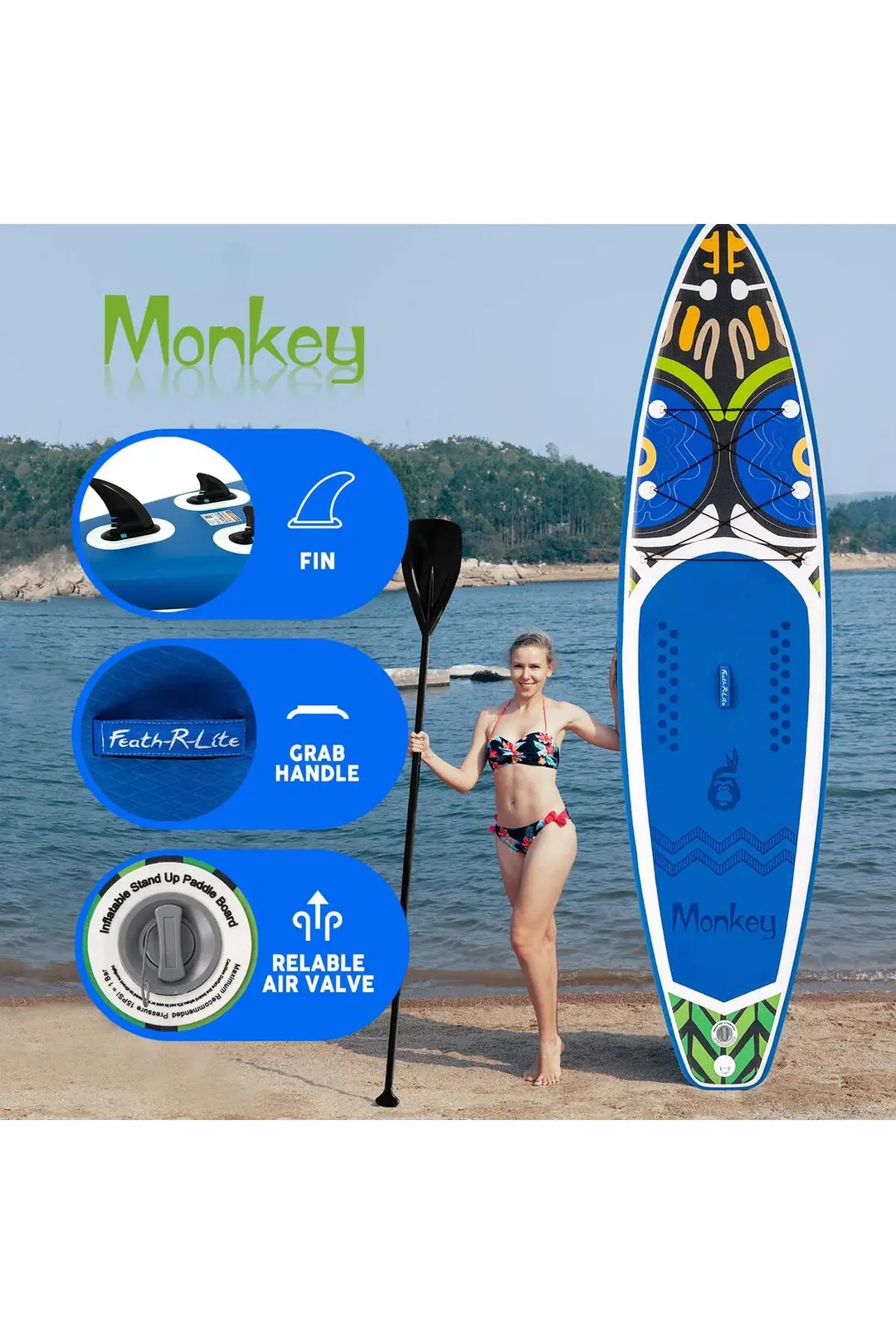 Monkey Lacivert Şişme SUP Board - 350x85x15 cm Stand Up Paddle
