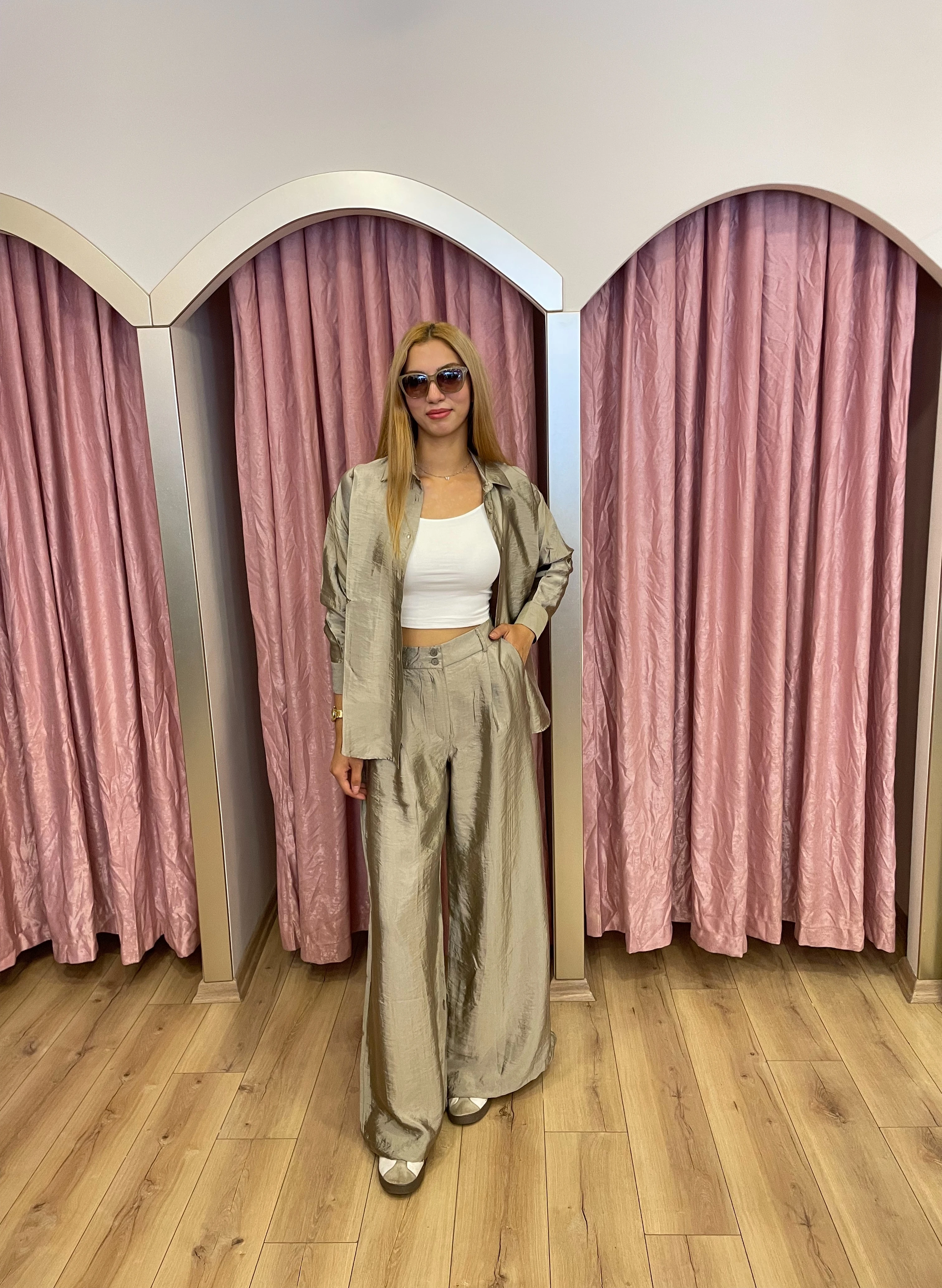 ZR Oversize Gömlek Pantolon Takım - Gri