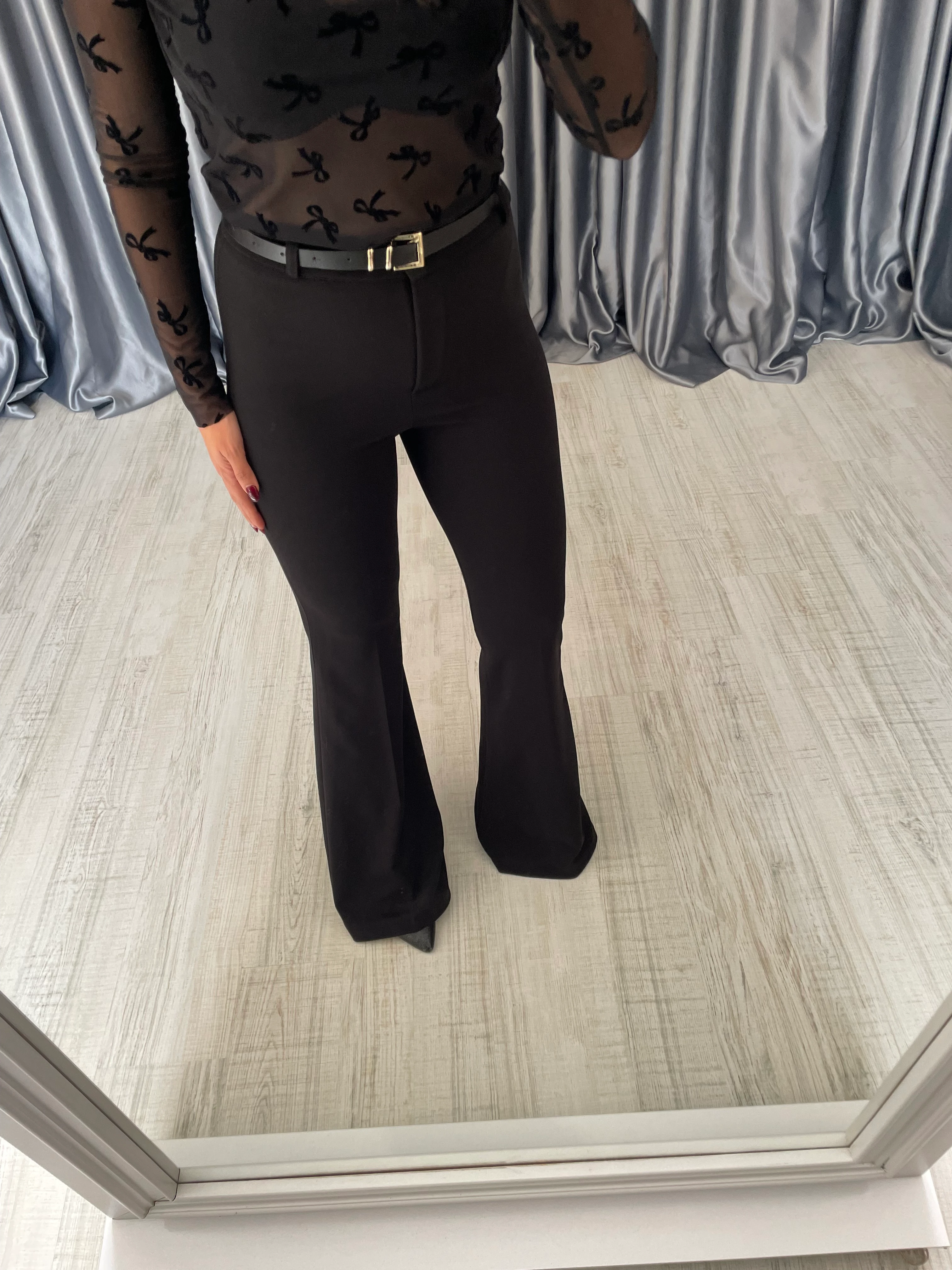 Kemerli Likralı İspanyol Paça Pantolon 