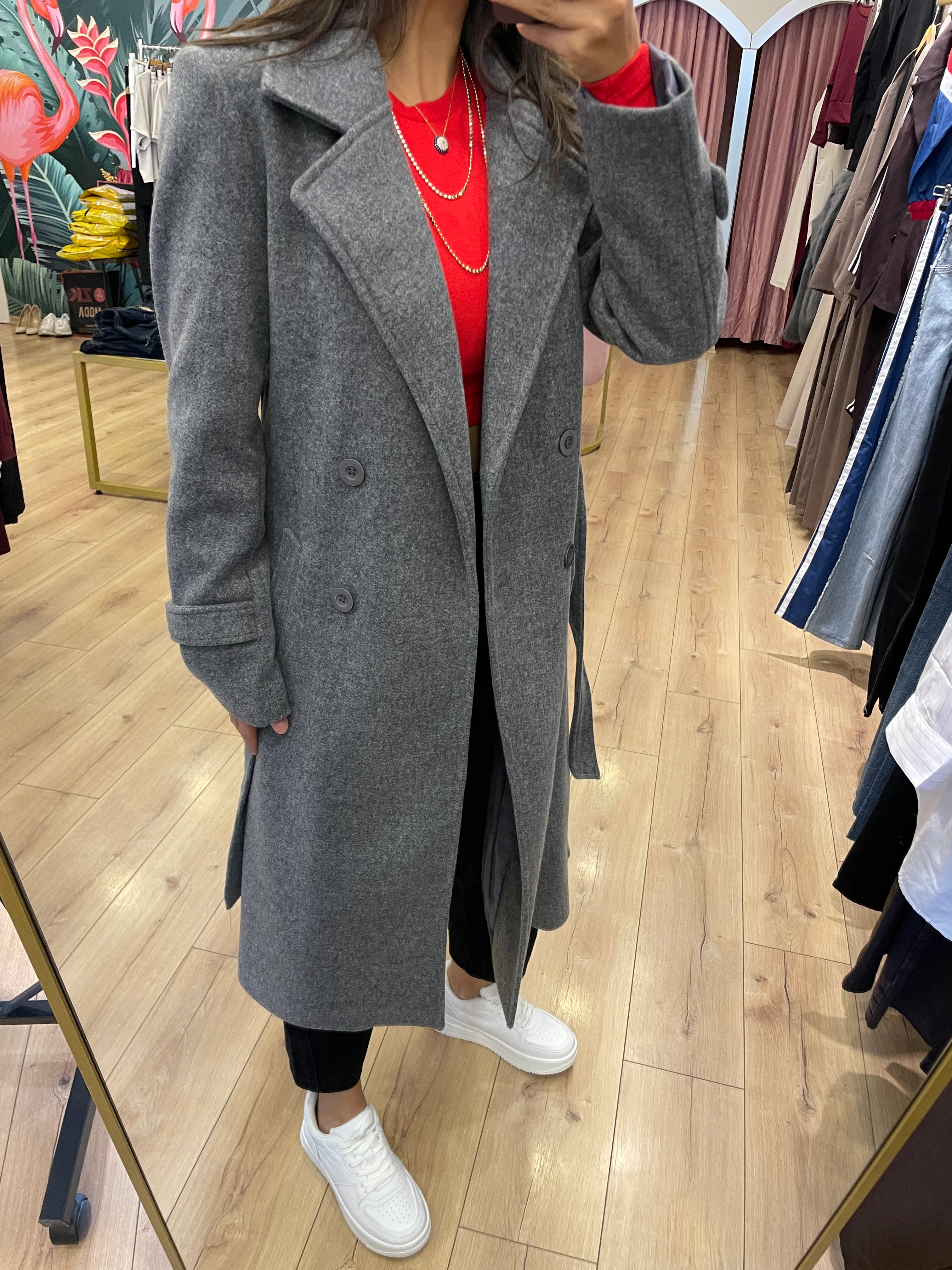 Bağlama Detaylı Kaşe Kaban