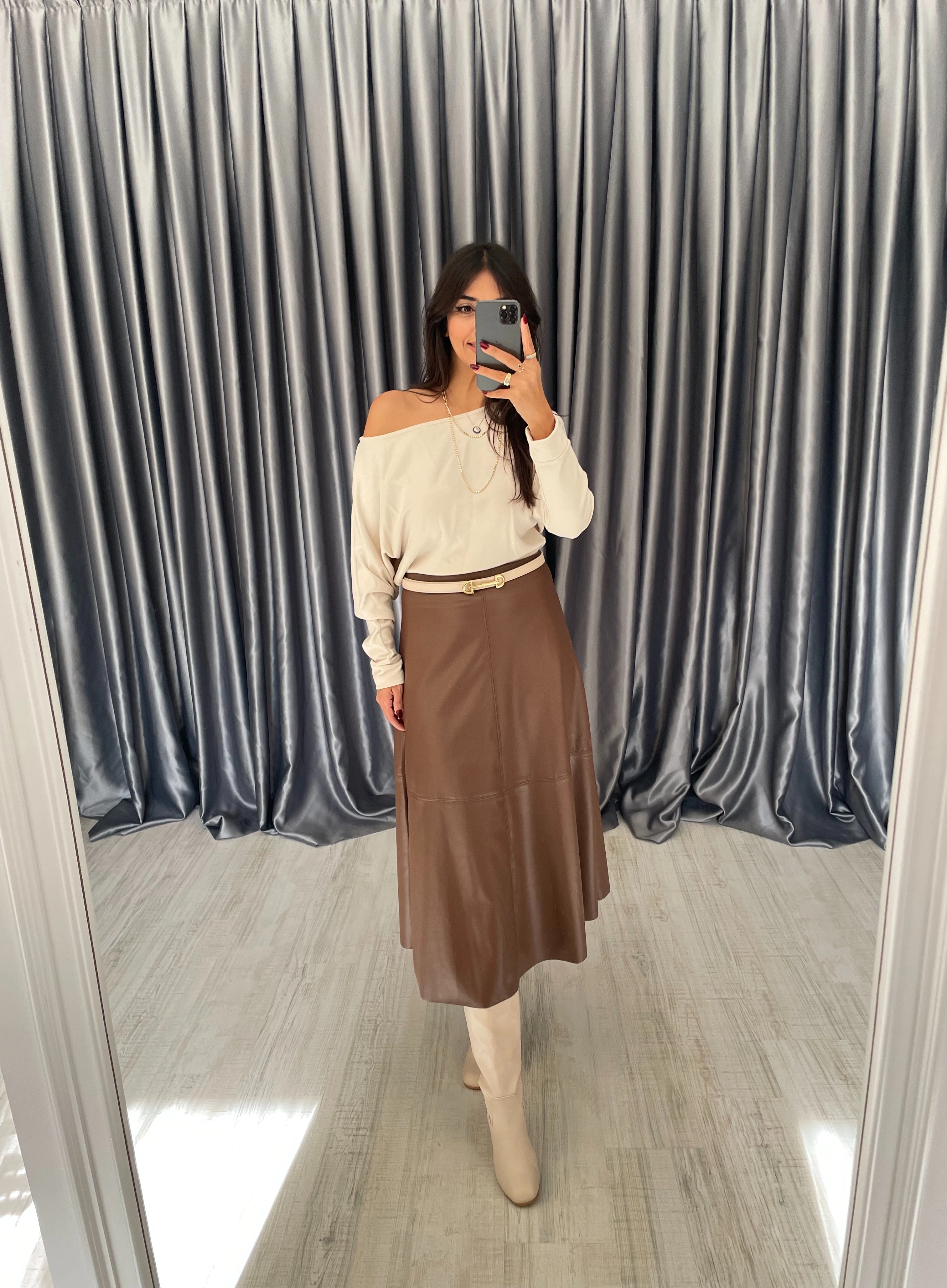 MNG Midi Boy Deri Etek  - Taba