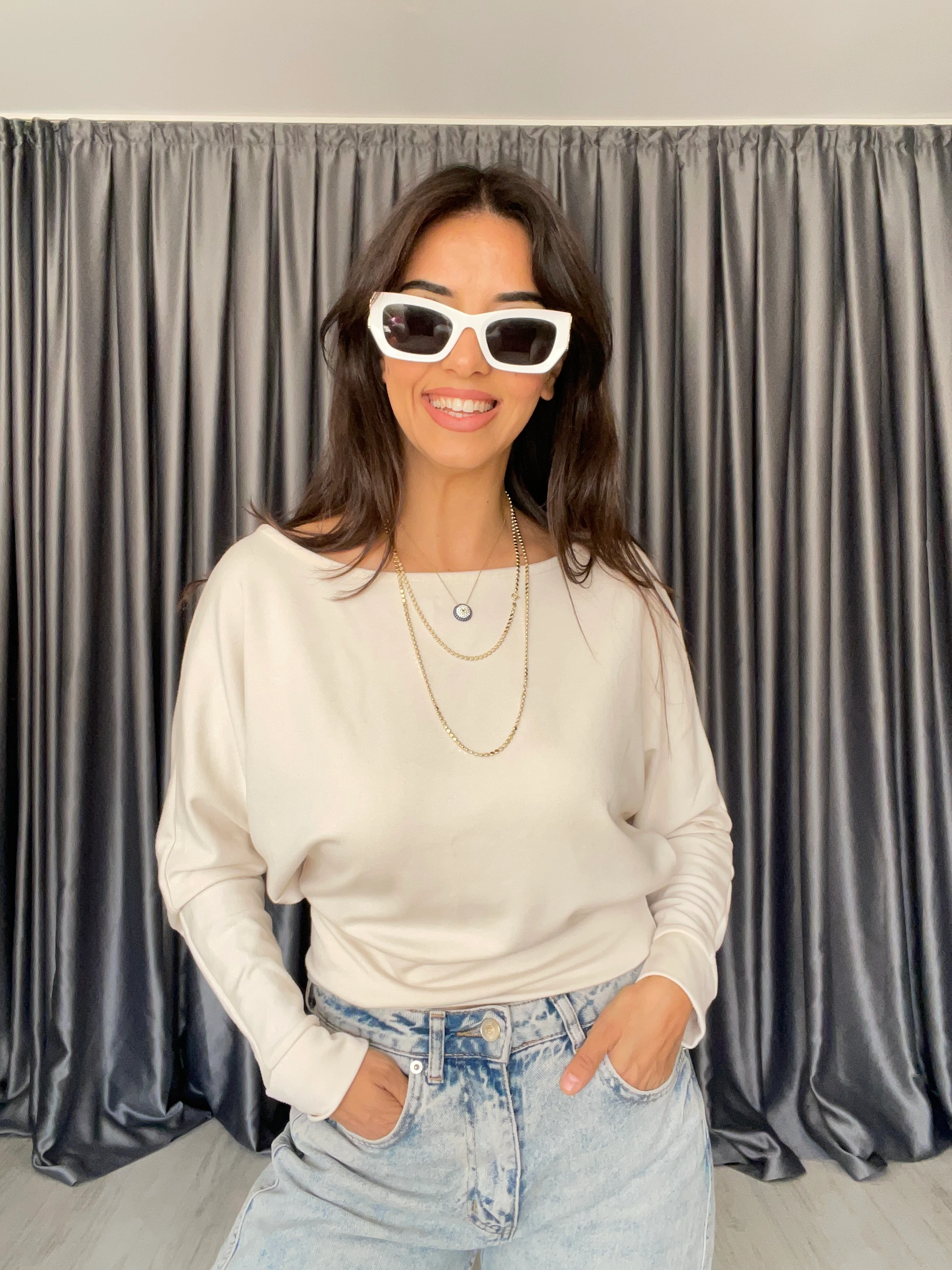 Düşük Omuz Modal Bluz  - Bej