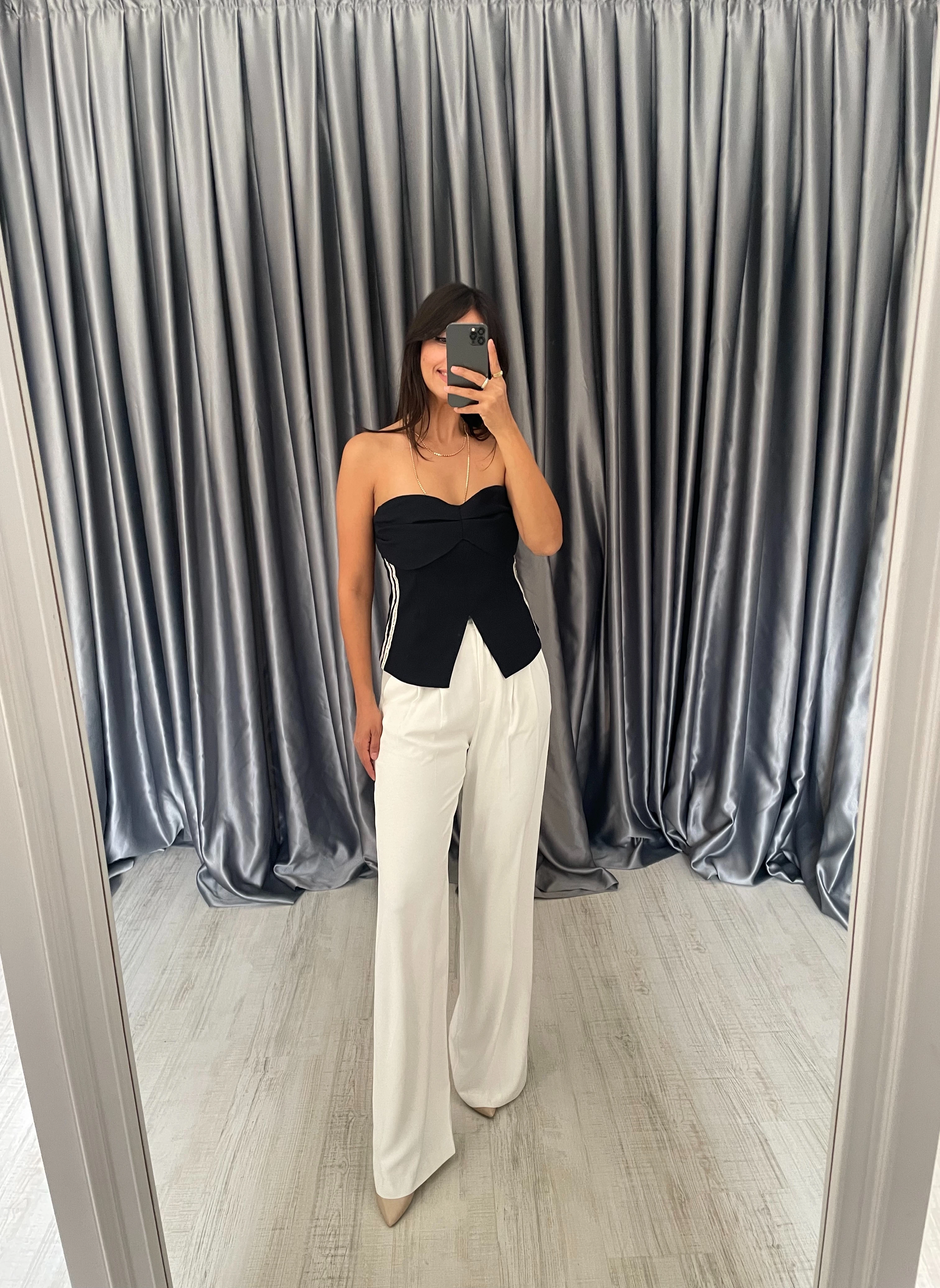 Gold Düğmeli Palazzo Pantolon - Beyaz