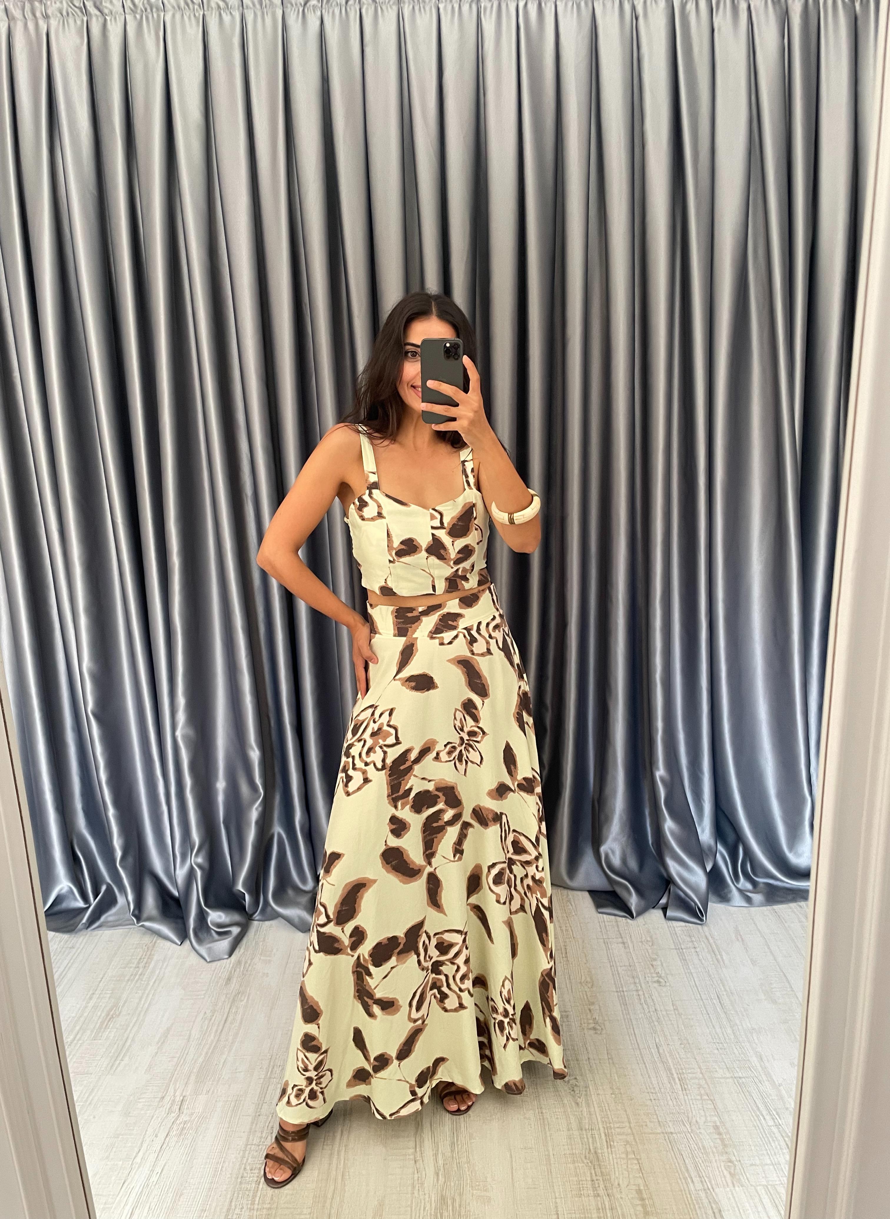 Desenli Etek Crop Takım 