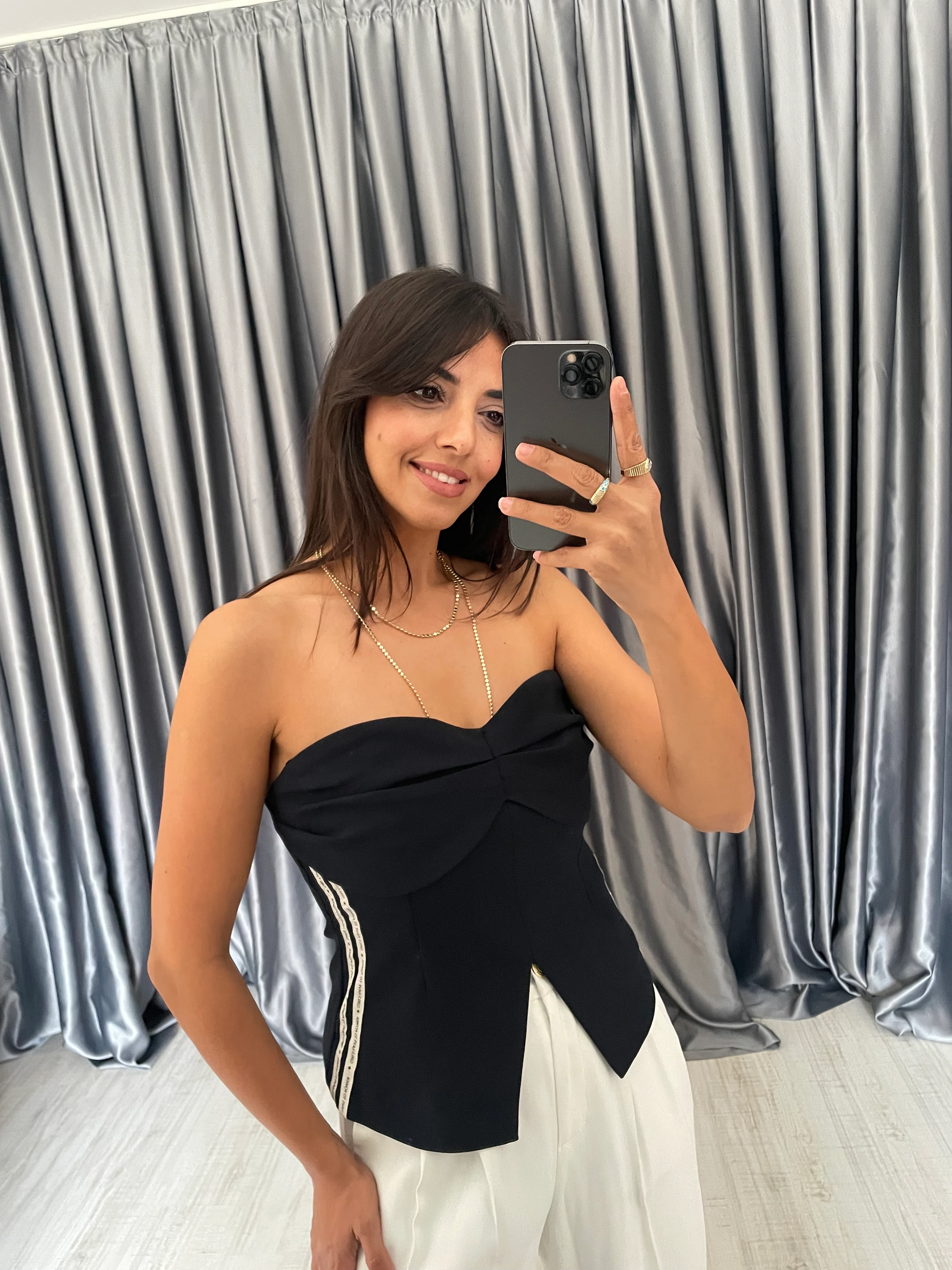 Straplez Bluz Koyu Lacivert 