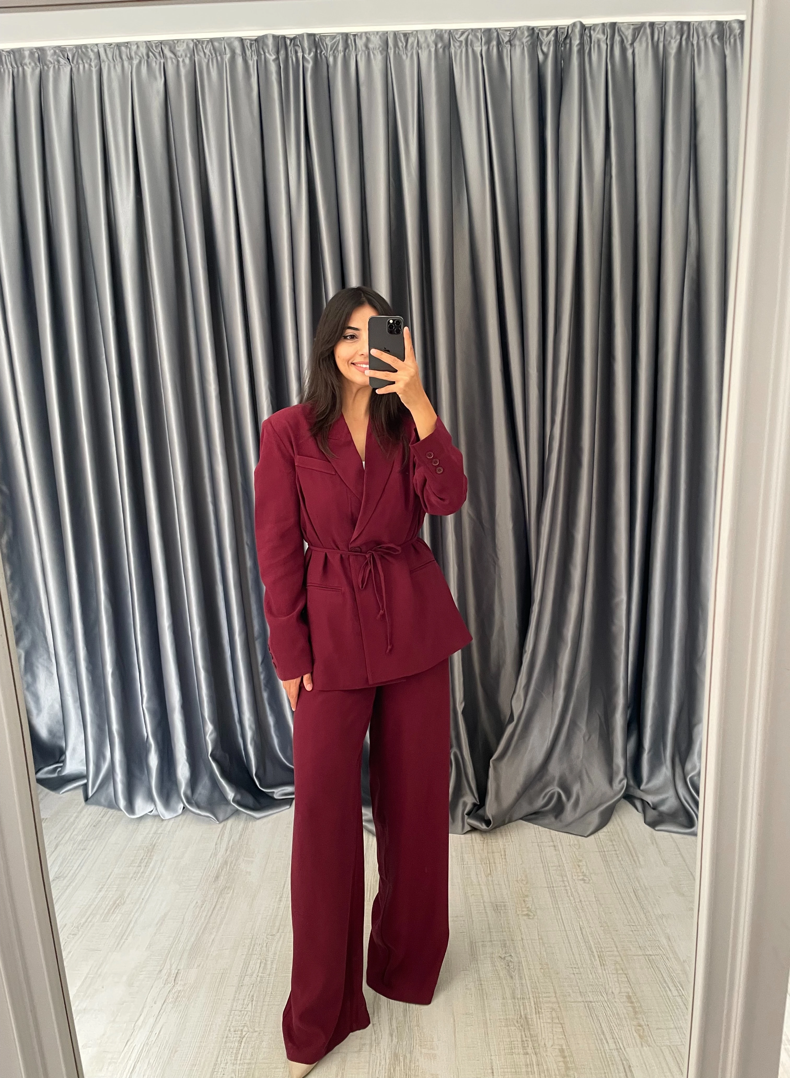 Premium Bağlama Detaylı Ceket Pantolon Takım - Bordo