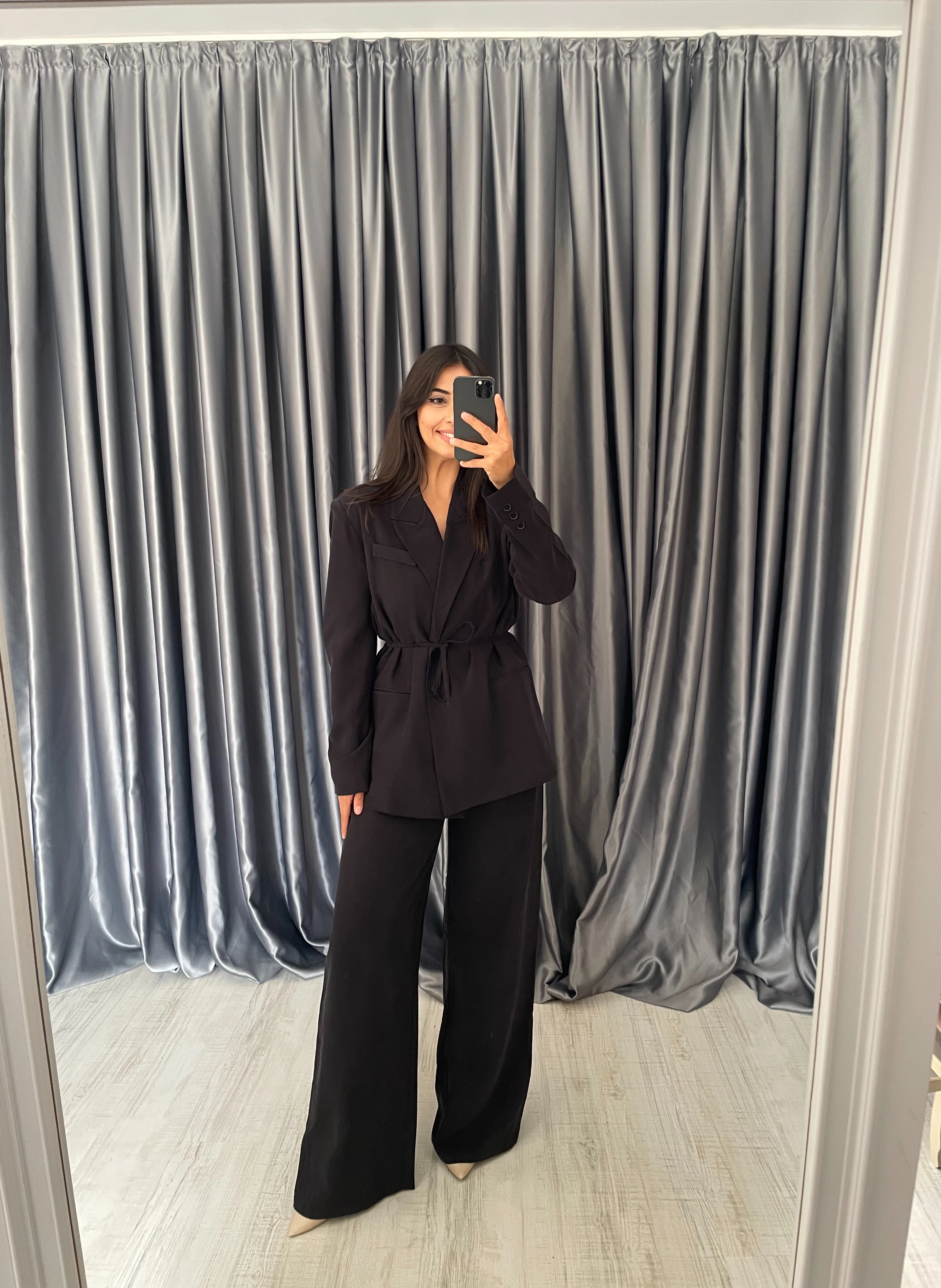 Premium Bağlama Detaylı Ceket Pantolon Takım - Siyah