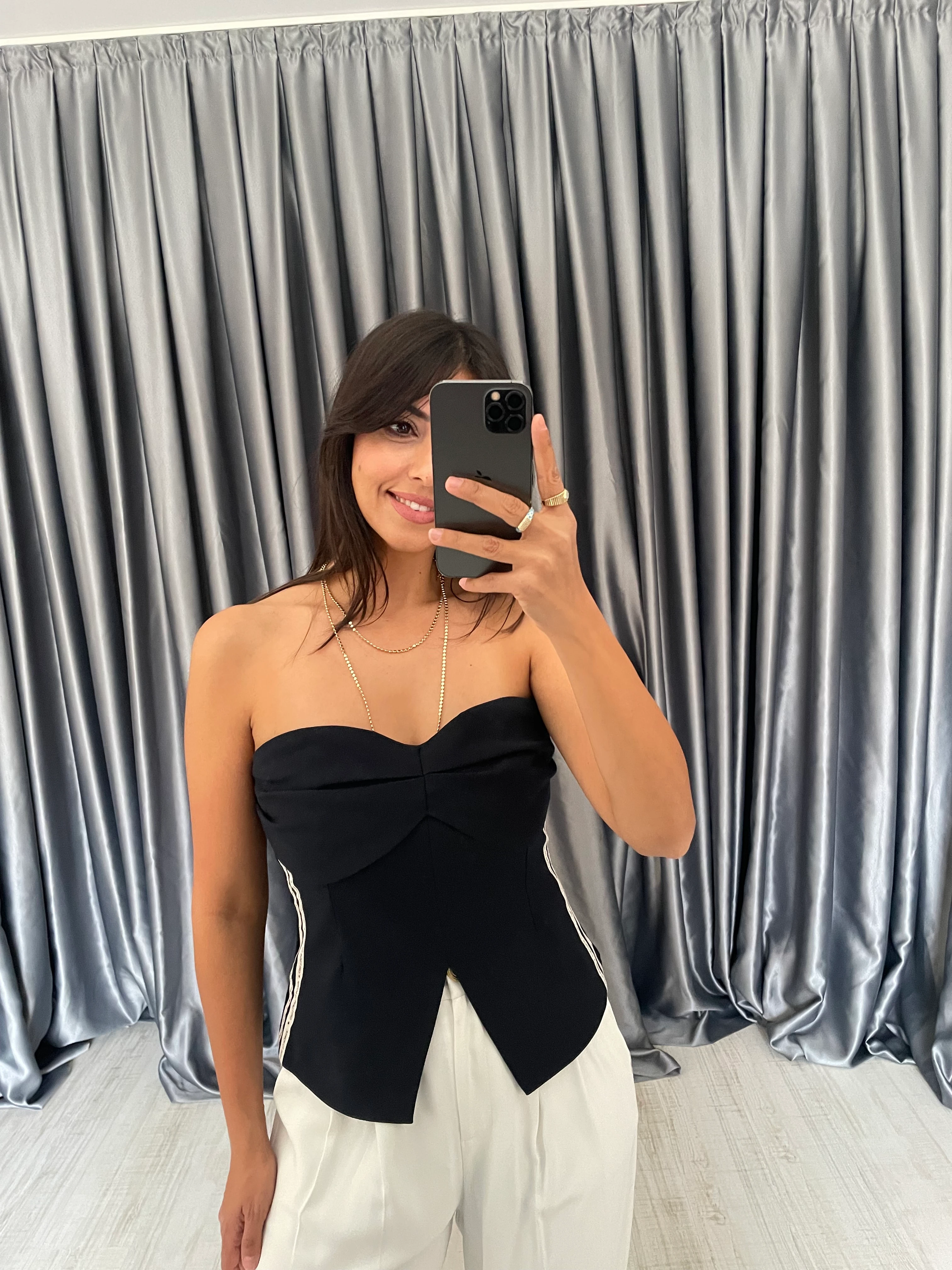 Straplez Bluz Koyu Lacivert 