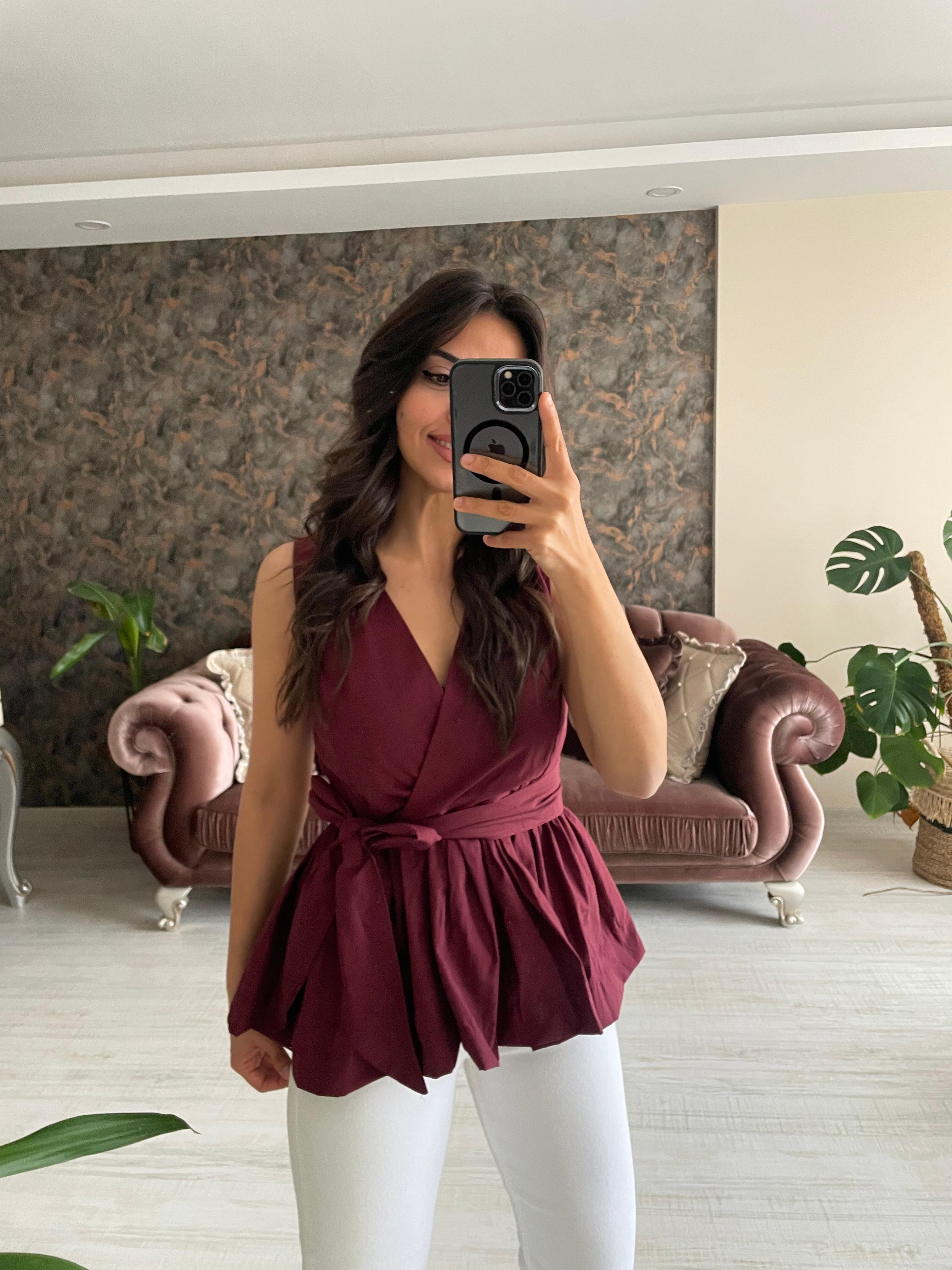Orjinal Marka Kuşaklı Tasarım Bluz