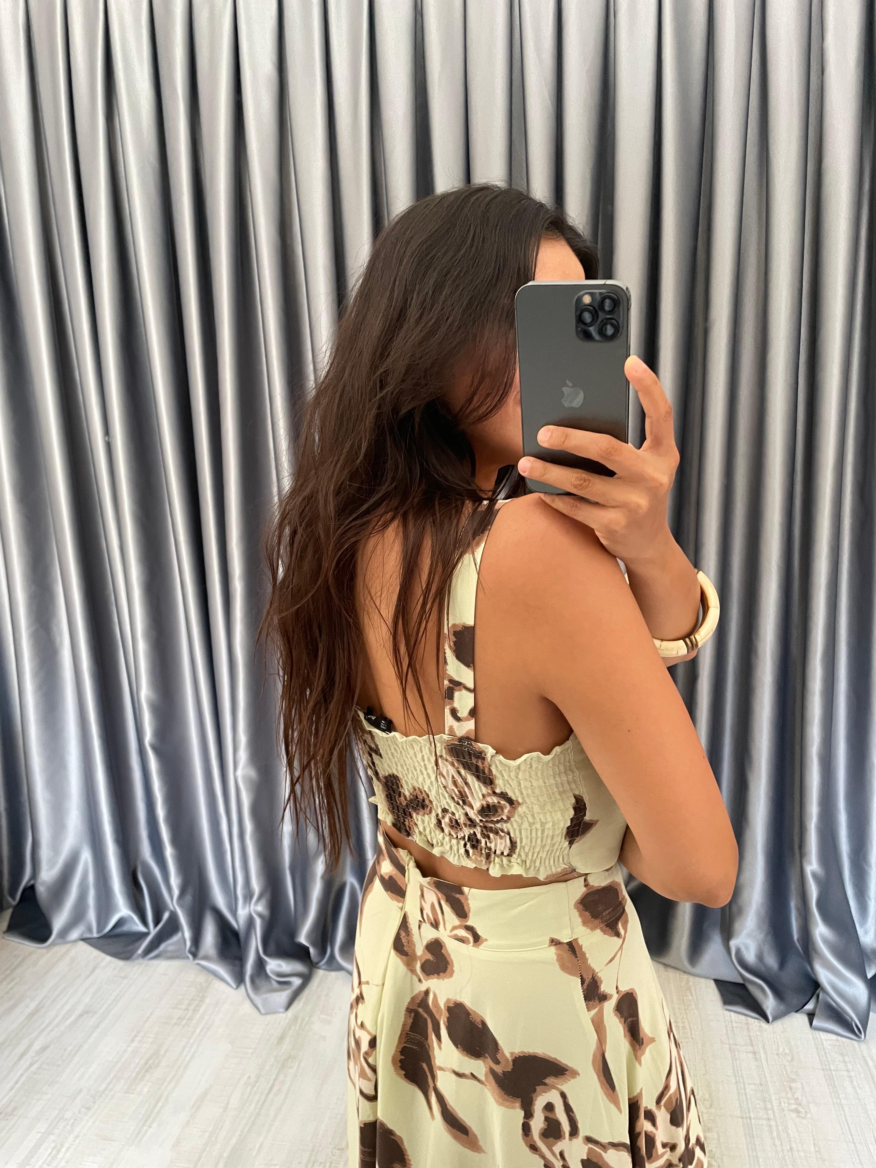 Desenli Etek Crop Takım 