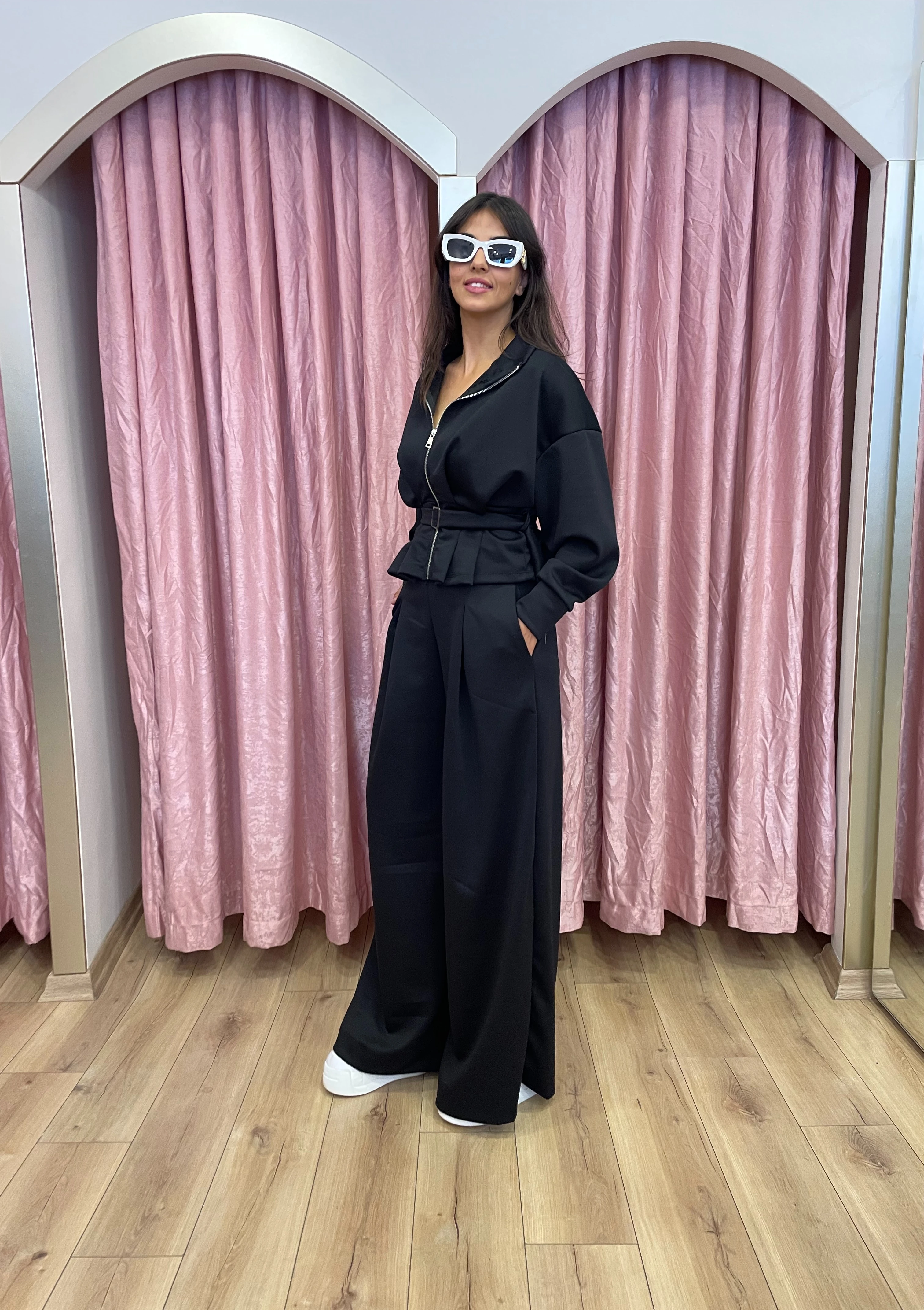 Beli Kemer Detaylı Modal Takım - Siyah