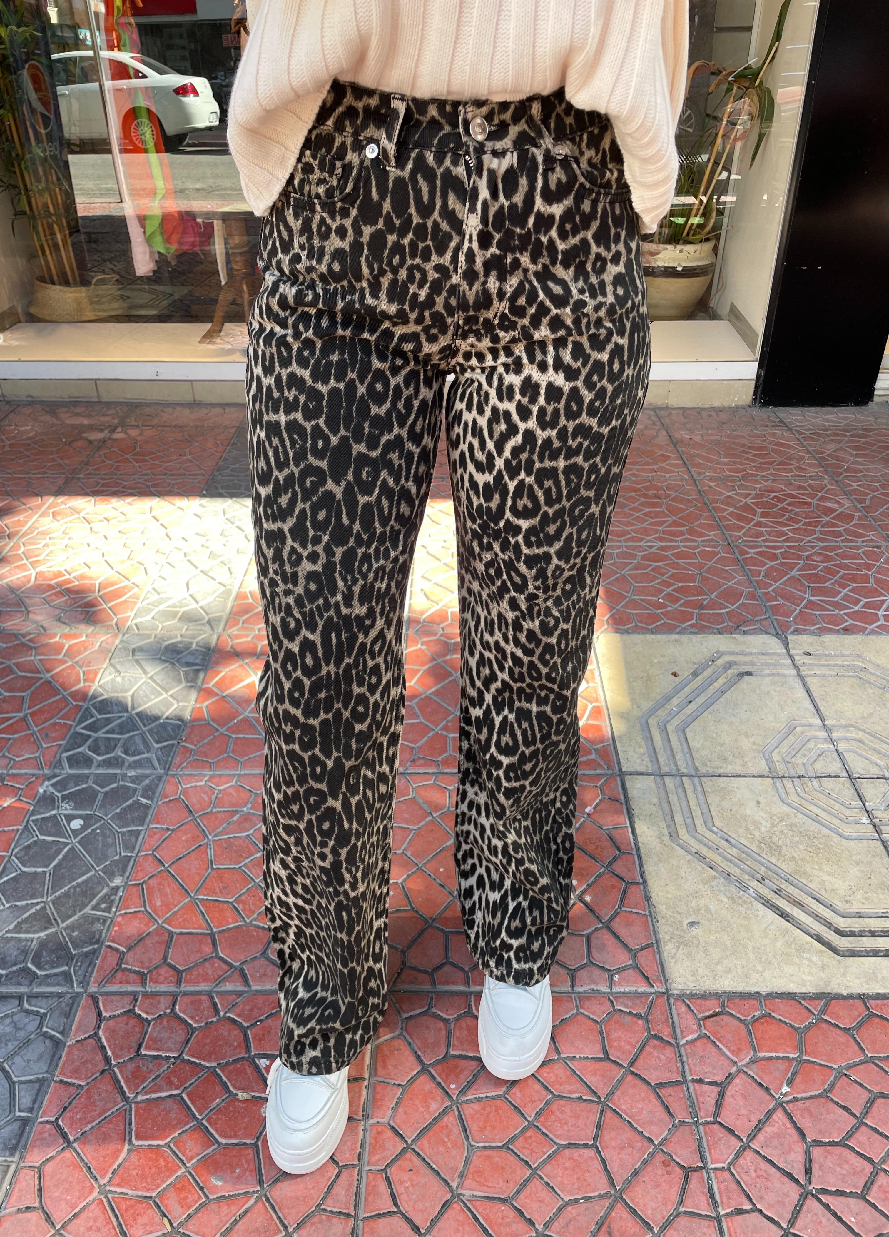 Leopar Desen Staright Jean Pantolon