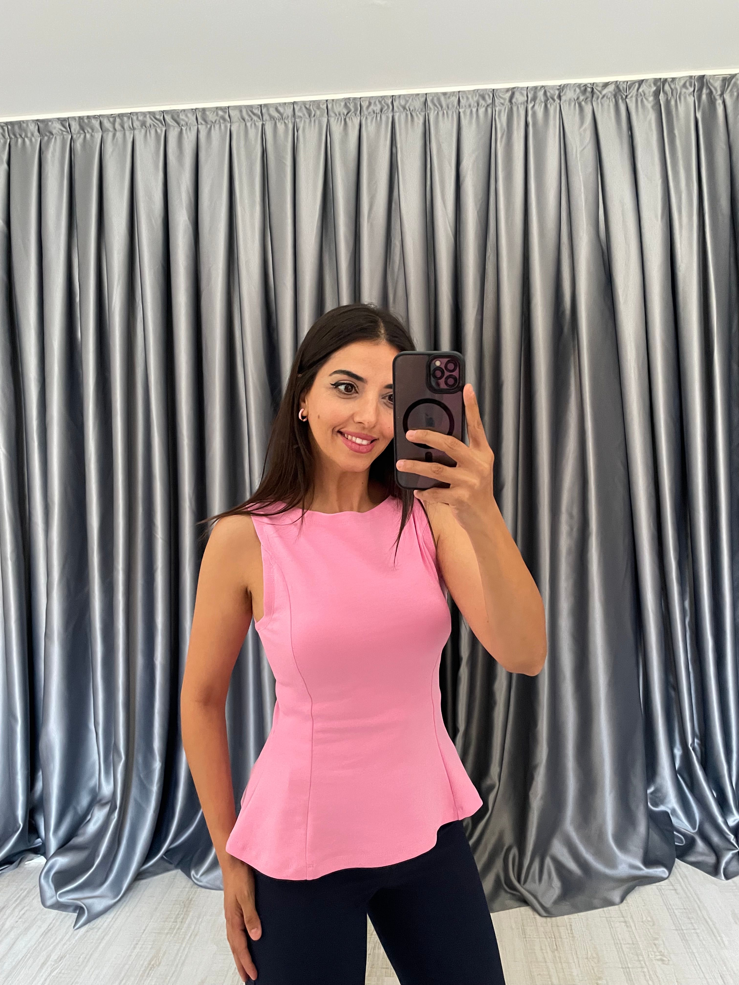 Kayık Yaka Peplum Bluz - Pembe
