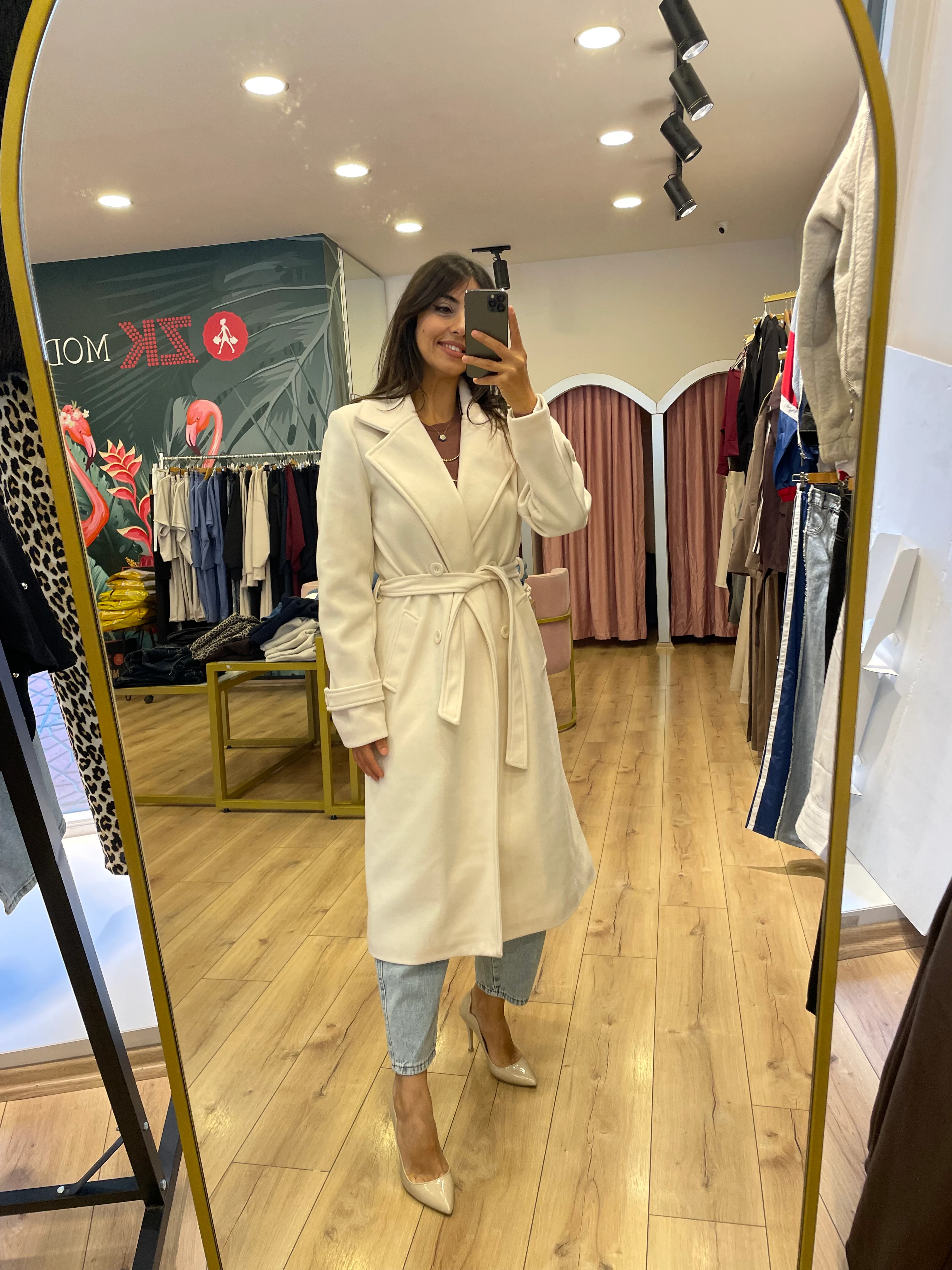 Bağlama Detaylı Kaşe Kaban - Bej