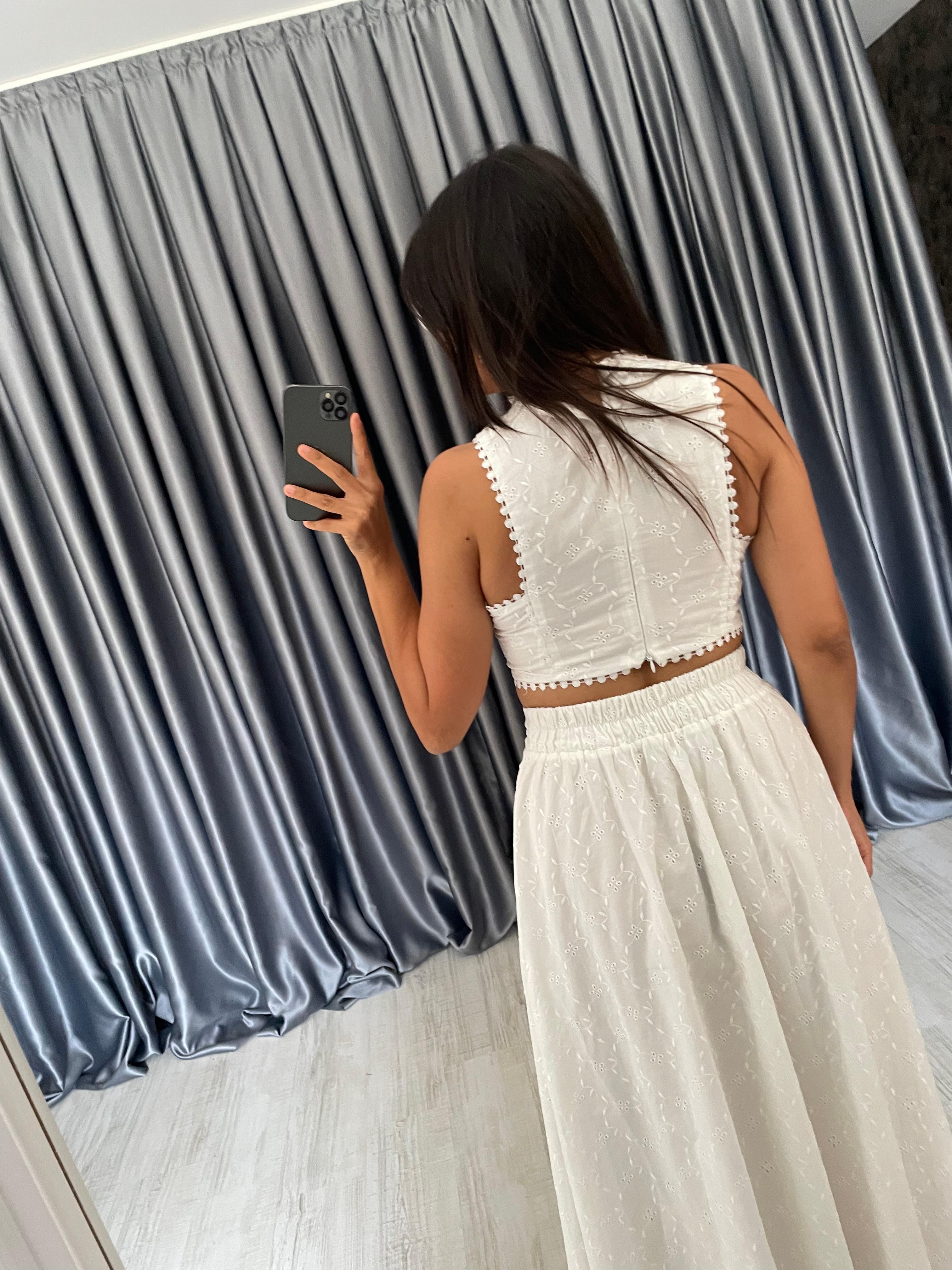 Arka Beli Lastikli Etek Crop Takım