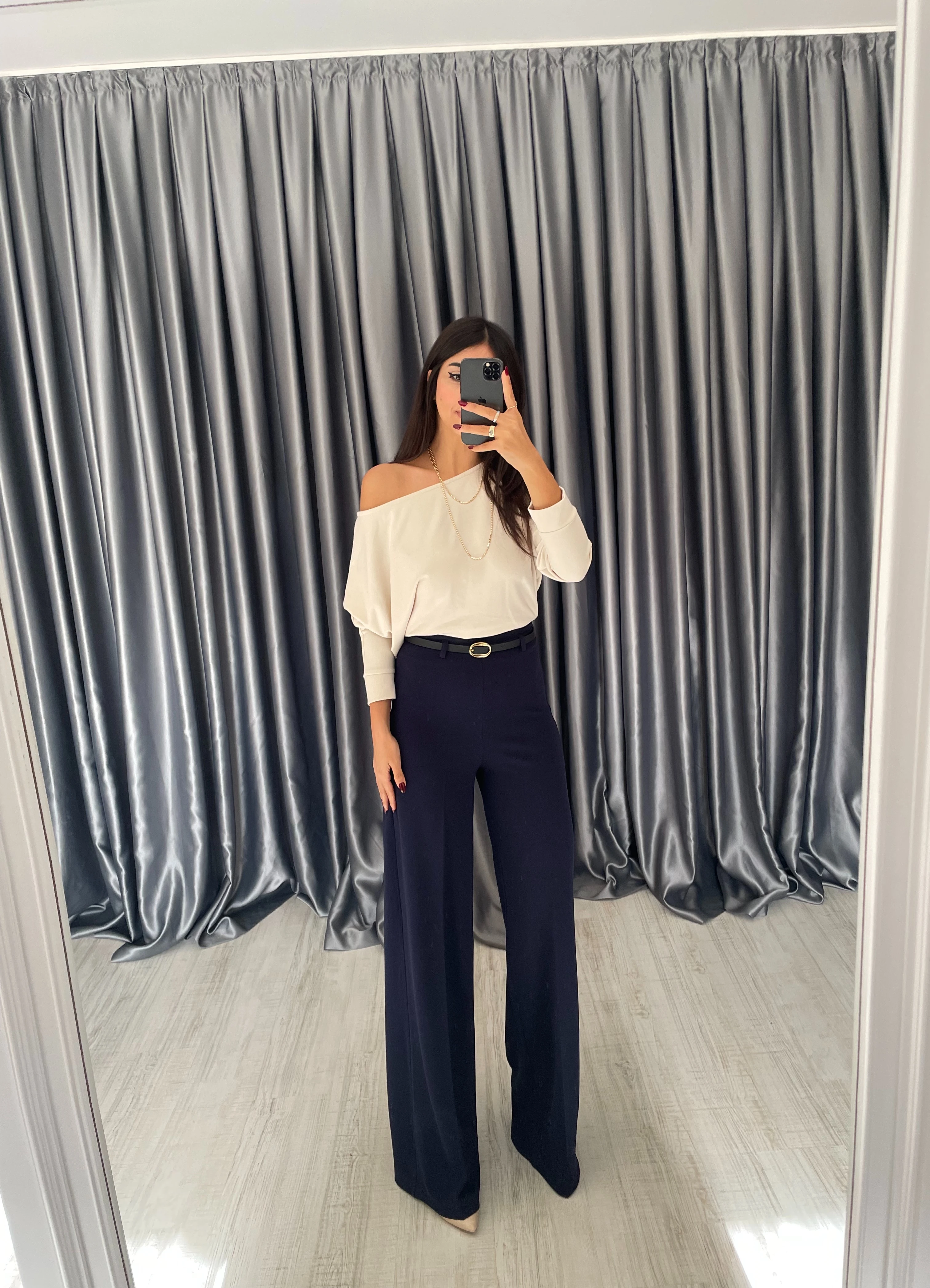 Kemerli Yanı Fermuarlı Likralı Pantolon  - Lacivert